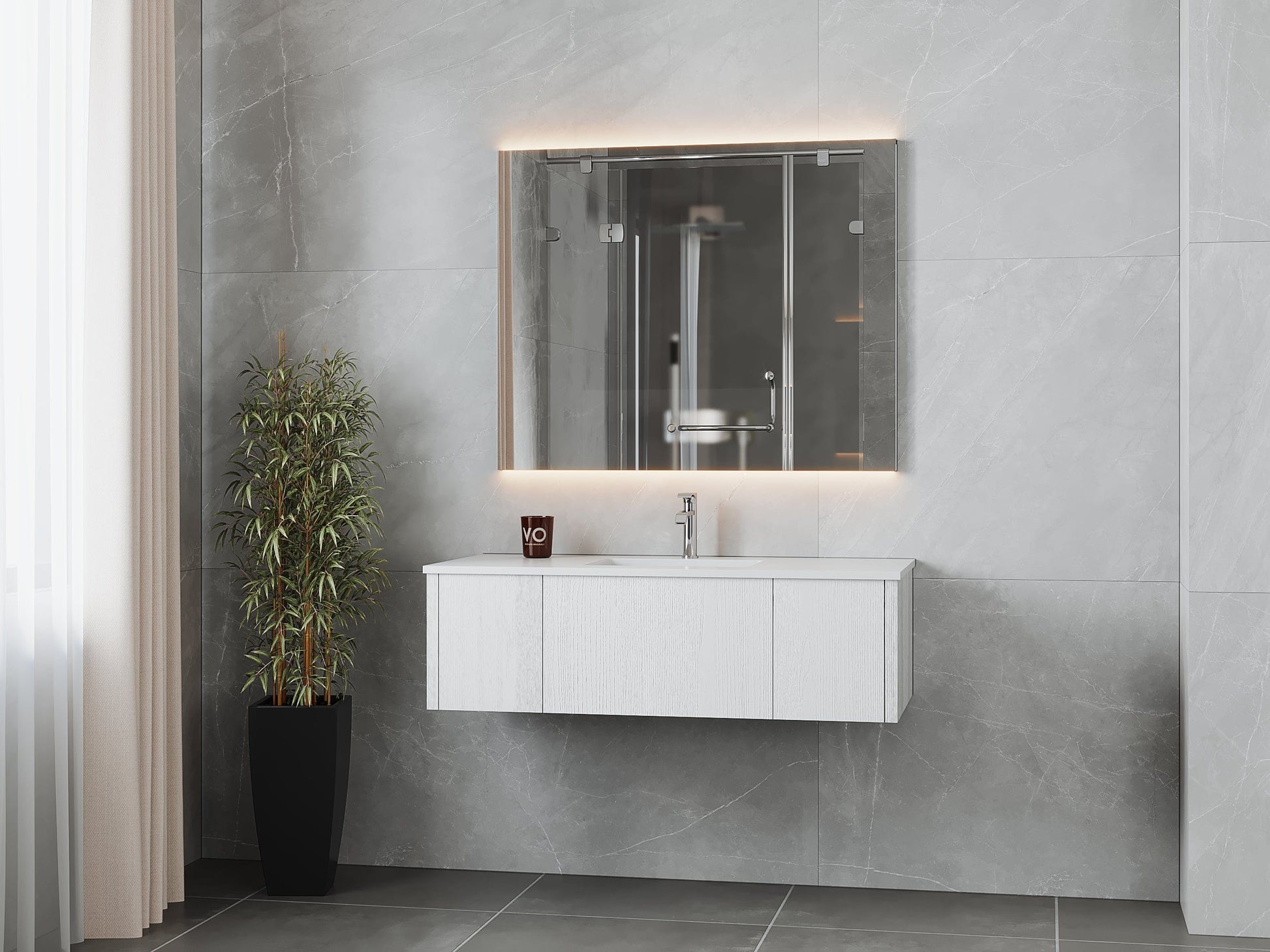 Laviva 313LGN-48AW-MW Laviva Legno 48" Alabaster White Bathroom Vanity with Matte White VIVA Stone Solid Surface Countertop 313LGN-48AW-MW