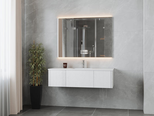 Laviva 313LGN-54AW-MW Laviva Legno 54" Alabaster White Bathroom Vanity with Matte White VIVA Stone Solid Surface Countertop 313LGN-54AW-MW