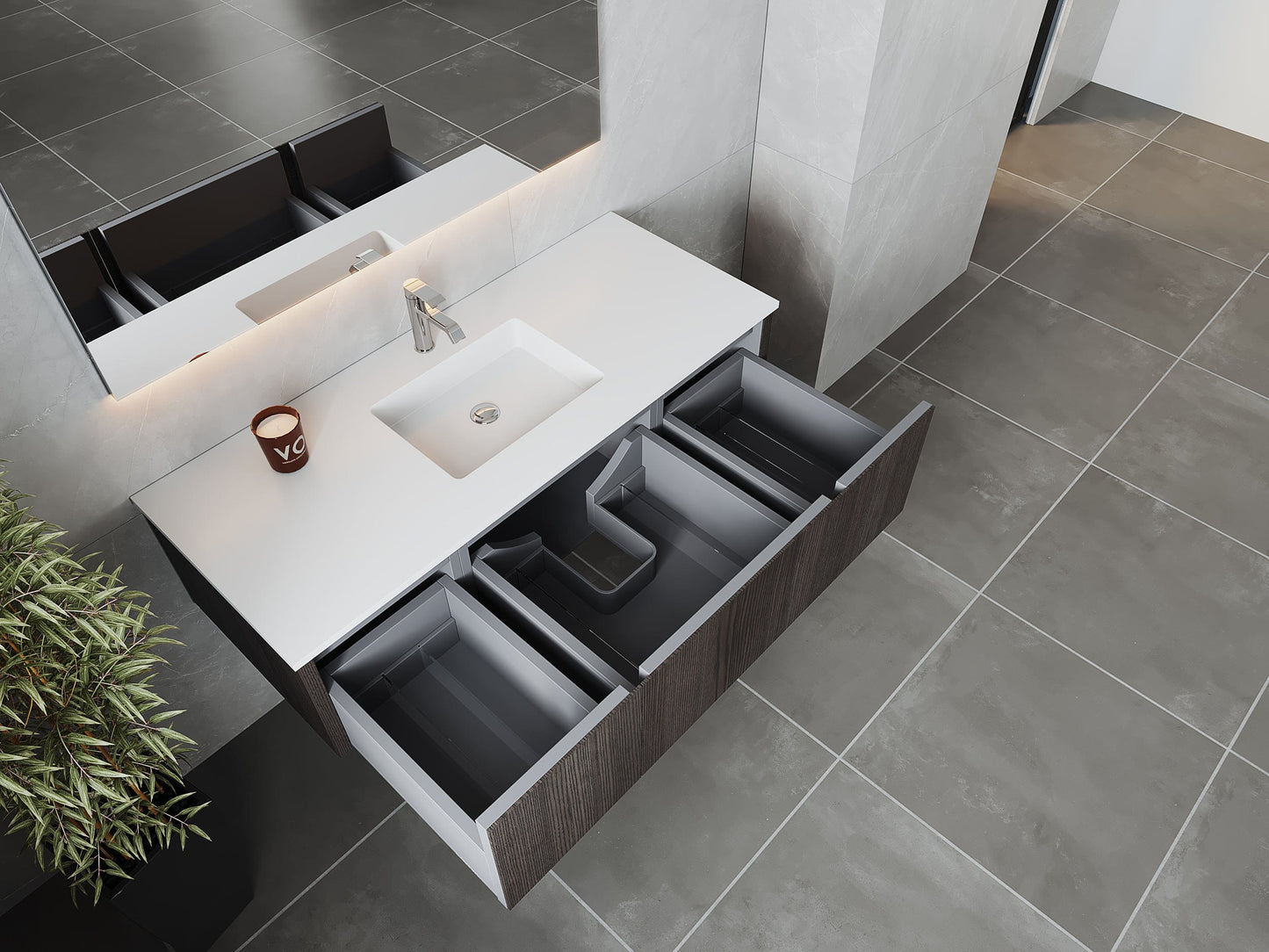 Laviva 313LGN-54CR-MW Laviva Legno 54" Carbon Oak Bathroom Vanity with Matte White VIVA Stone Solid Surface Countertop 313LGN-54CR-MW