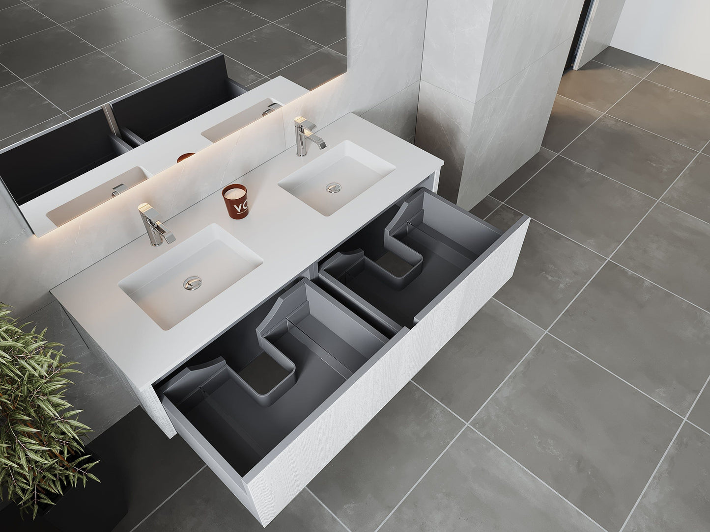 Laviva 313LGN-60DAW-MW Laviva Legno 60" Alabaster White Double Sink Bathroom Vanity with Matte White VIVA Stone Solid Surface Countertop 313LGN-60DAW-MW