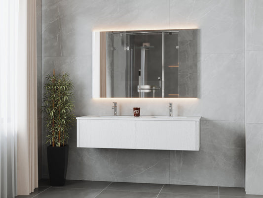 Laviva 313LGN-60DAW-MW Laviva Legno 60" Alabaster White Double Sink Bathroom Vanity with Matte White VIVA Stone Solid Surface Countertop 313LGN-60DAW-MW