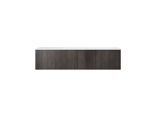 Laviva 313LGN-60DCR-MW Laviva Legno 60" Carbon Oak Double Sink Bathroom Vanity with Matte White VIVA Stone Solid Surface Countertop 313LGN-60DCR-MW