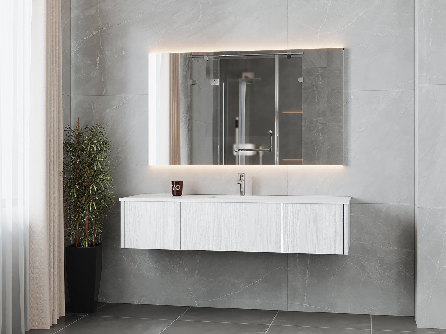 Laviva 313LGN-66AW-MW Laviva Legno 66" Alabaster White Bathroom Vanity with Matte White VIVA Stone Solid Surface Countertop 313LGN-66AW-MW