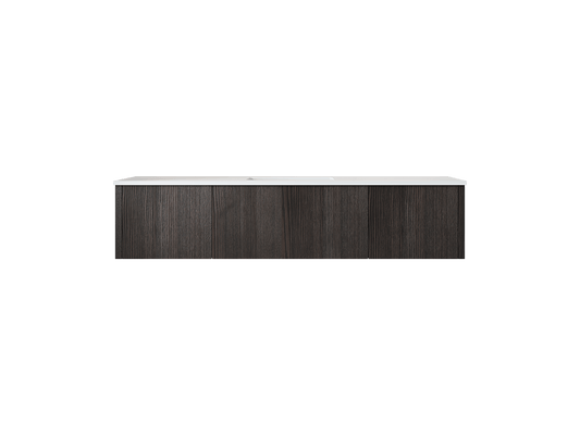 Laviva 313LGN-66CR-MW Laviva Legno 66" Carbon Oak Bathroom Vanity with Matte White VIVA Stone Solid Surface Countertop 313LGN-66CR-MW