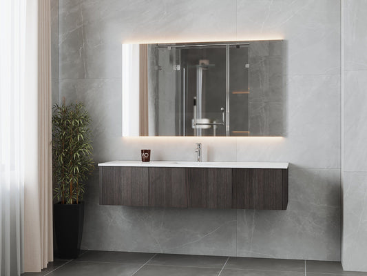 Laviva 313LGN-66CR-MW Laviva Legno 66" Carbon Oak Bathroom Vanity with Matte White VIVA Stone Solid Surface Countertop 313LGN-66CR-MW