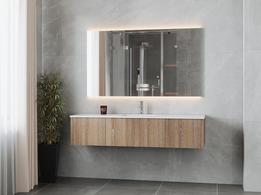 Laviva 313LGN-66WG-MW Laviva Legno 66" Weathered Gray Bathroom Vanity with Matte White VIVA Stone Solid Surface Countertop 313LGN-66WG-MW