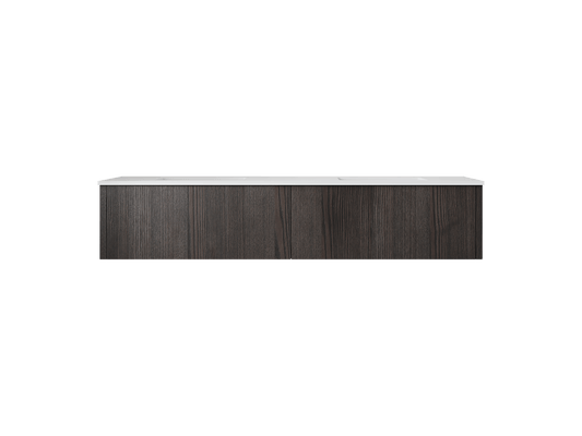 Laviva 313LGN-72DCR-MW Laviva Legno 72" Carbon Oak Double Sink Bathroom Vanity with Matte White VIVA Stone Solid Surface Countertop 313LGN-72DCR-MW