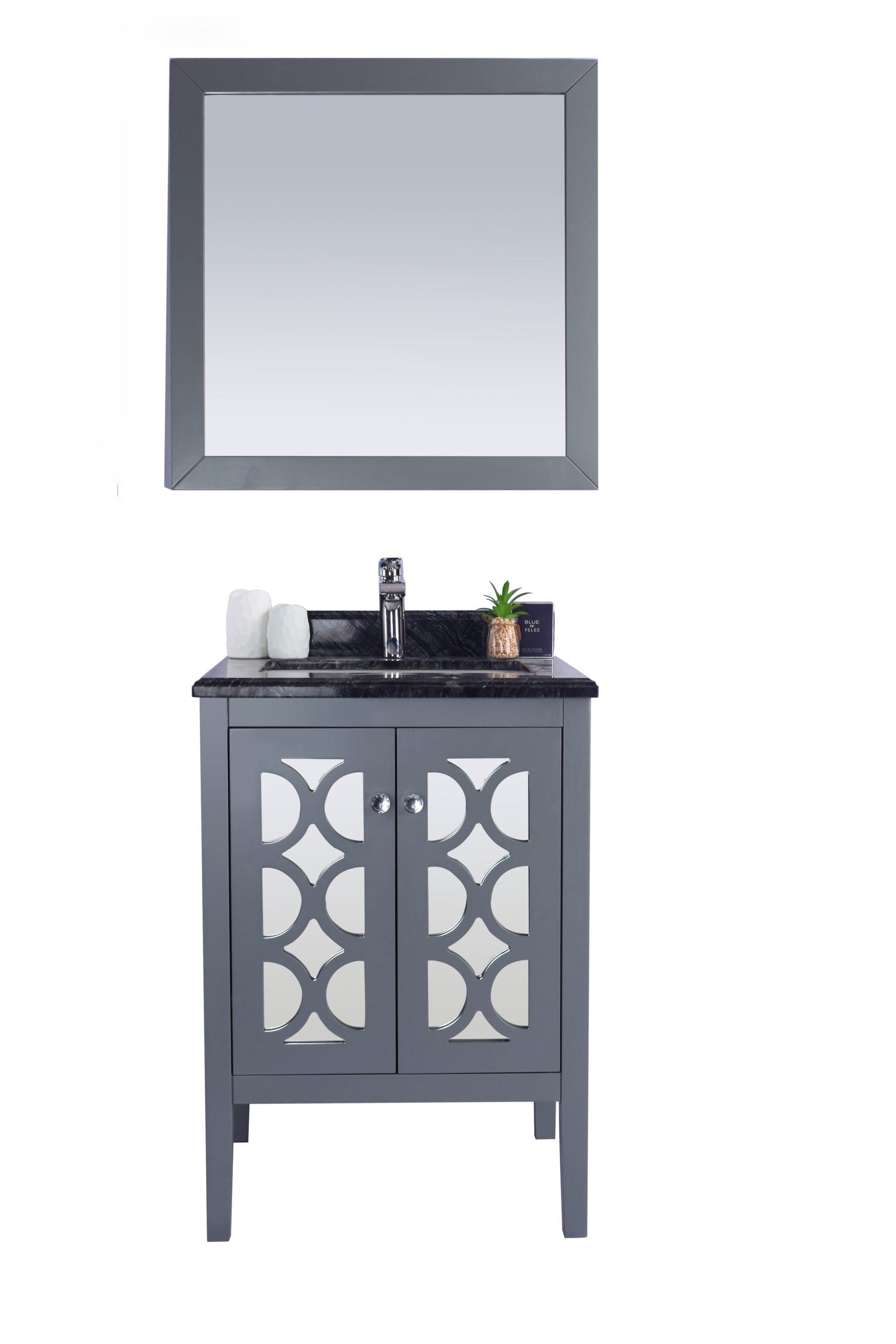 Laviva 313MKSH-24G-BW Laviva Mediterraneo 24" Gray Bathroom Vanity with Black Wood Marble Countertop 313MKSH-24G-BW