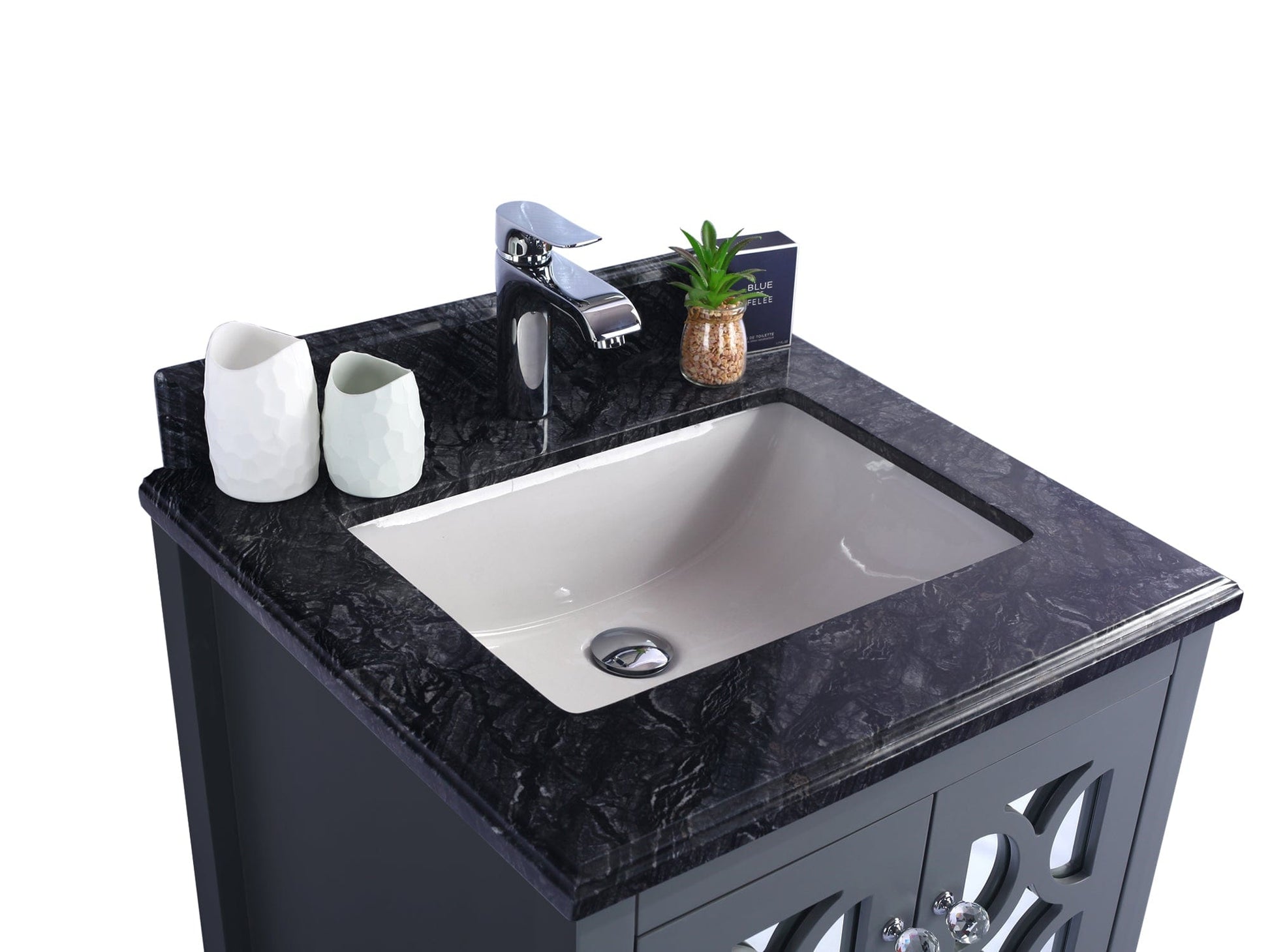 Laviva 313MKSH-24G-BW Laviva Mediterraneo 24" Gray Bathroom Vanity with Black Wood Marble Countertop 313MKSH-24G-BW