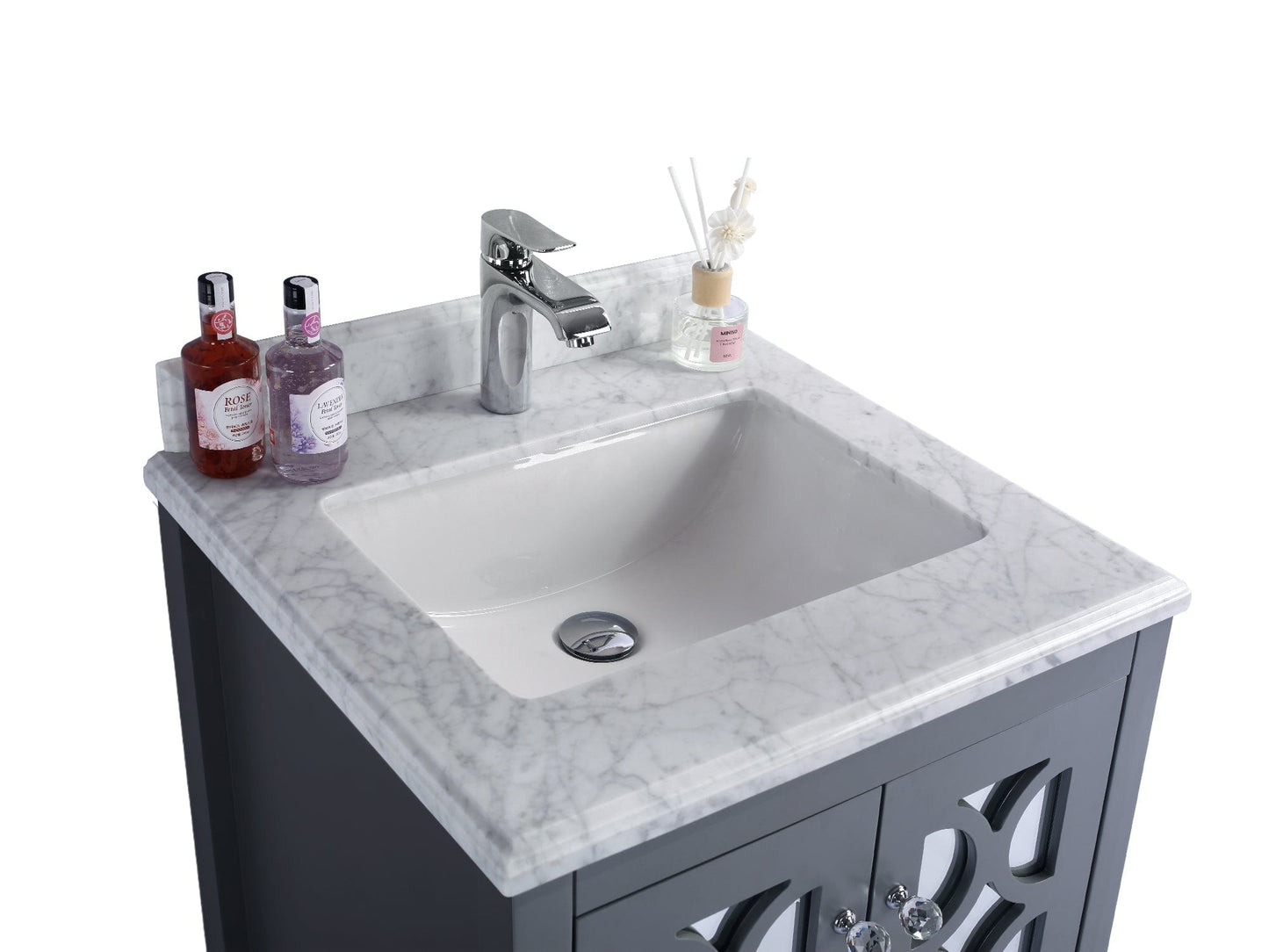 Laviva 313MKSH-24G-WC Laviva Mediterraneo 24" Gray Bathroom Vanity with White Carrara Marble Countertop 313MKSH-24G-WC