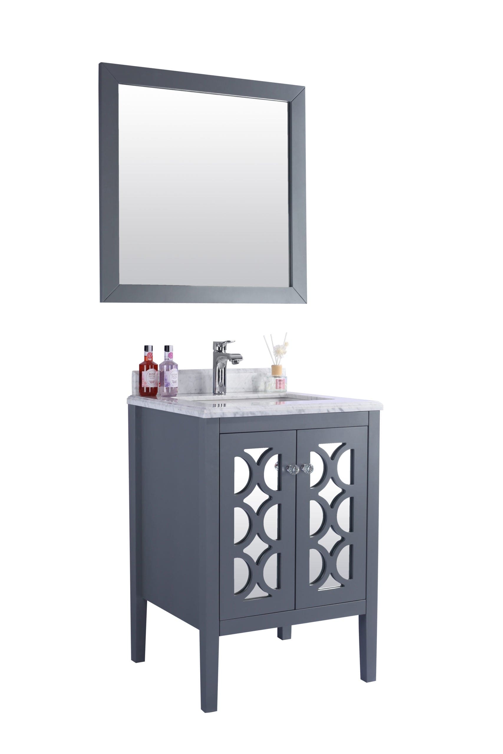 Laviva 313MKSH-24G-WC Laviva Mediterraneo 24" Gray Bathroom Vanity with White Carrara Marble Countertop 313MKSH-24G-WC