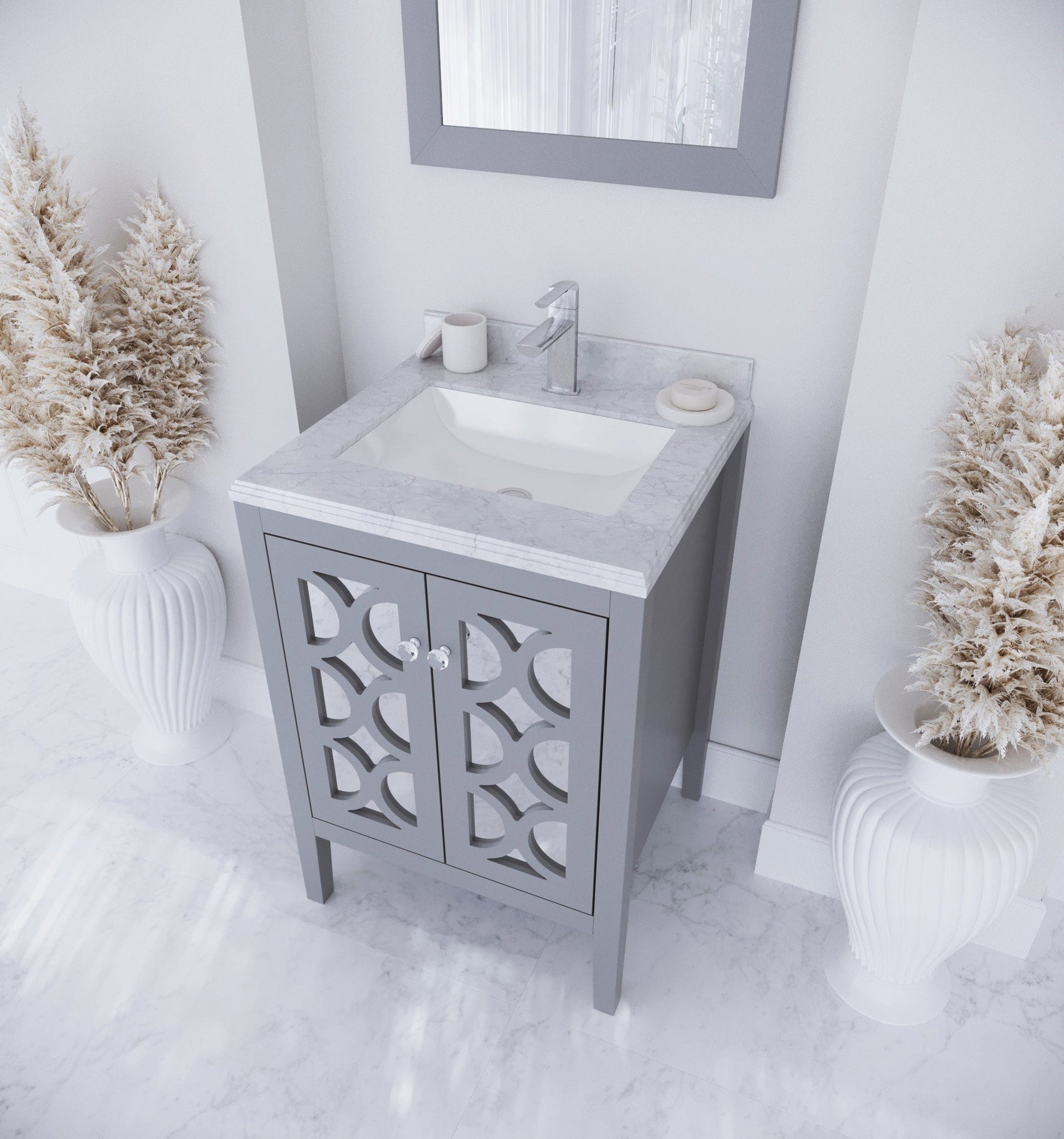 Laviva 313MKSH-24G-WC Laviva Mediterraneo 24" Gray Bathroom Vanity with White Carrara Marble Countertop 313MKSH-24G-WC