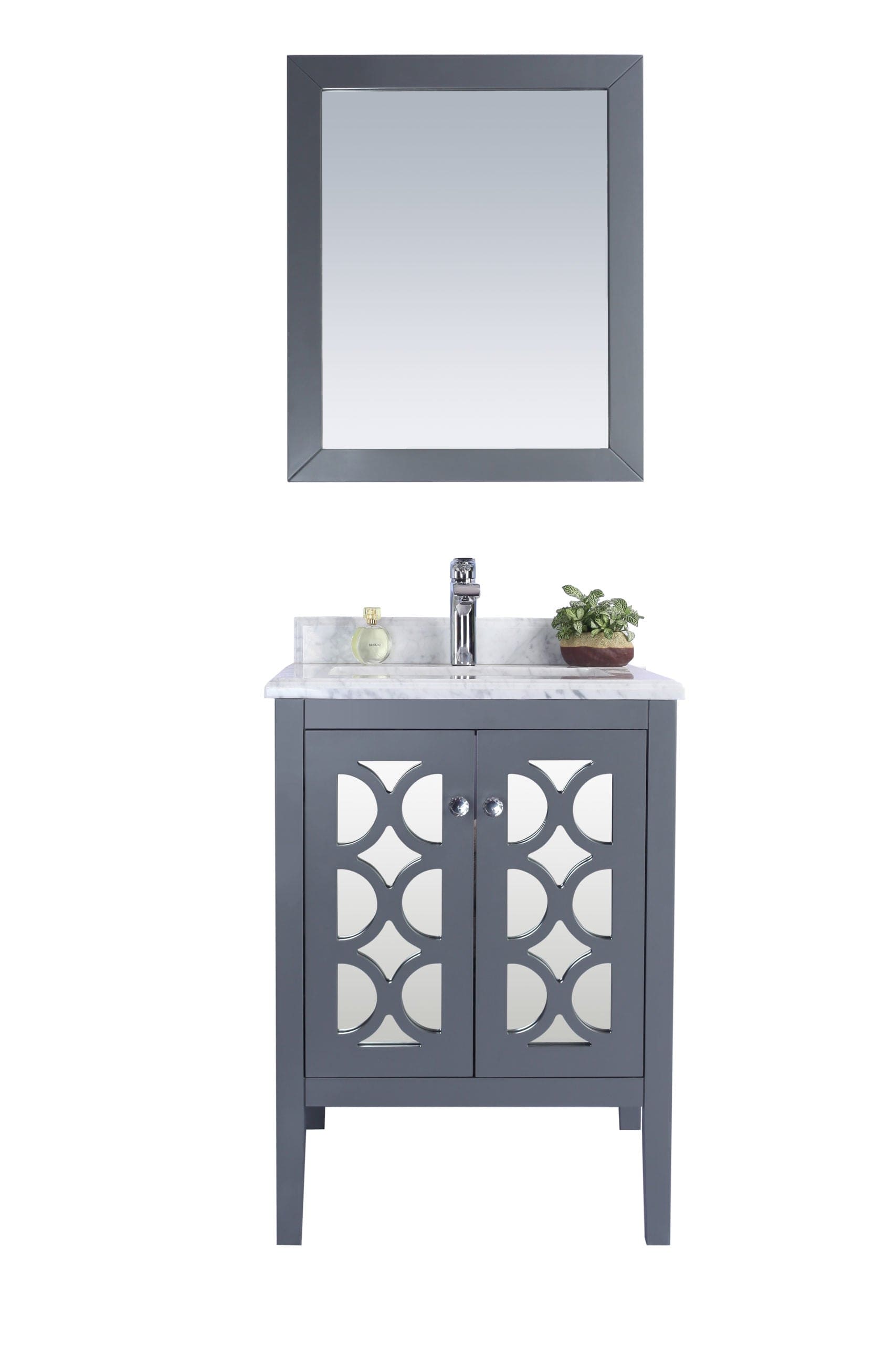 Laviva 313MKSH-24G-WC Laviva Mediterraneo 24" Gray Bathroom Vanity with White Carrara Marble Countertop 313MKSH-24G-WC