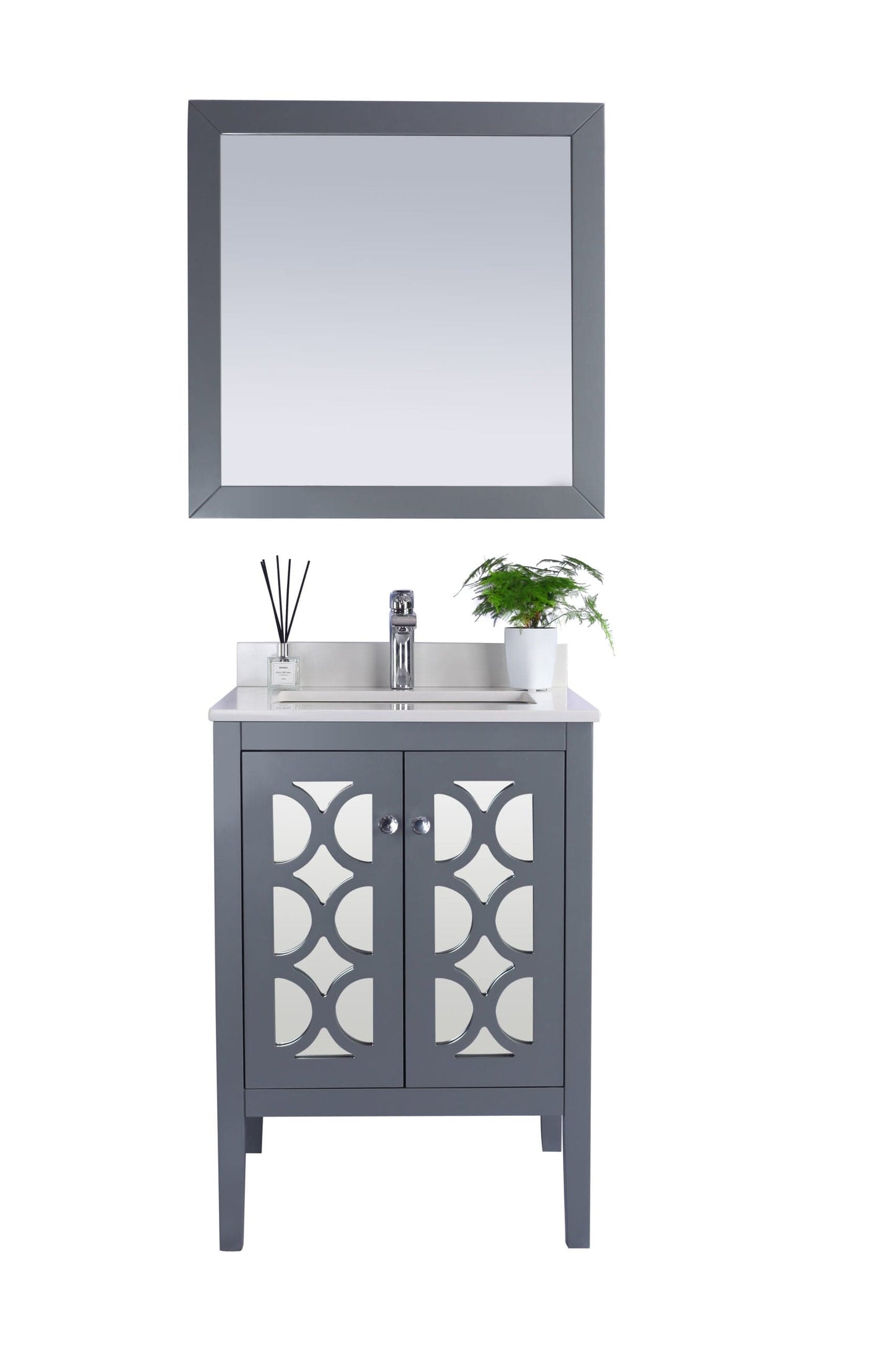 Laviva 313MKSH-24G-WQ Laviva Mediterraneo 24" Gray Bathroom Vanity with White Quartz Countertop 313MKSH-24G-WQ