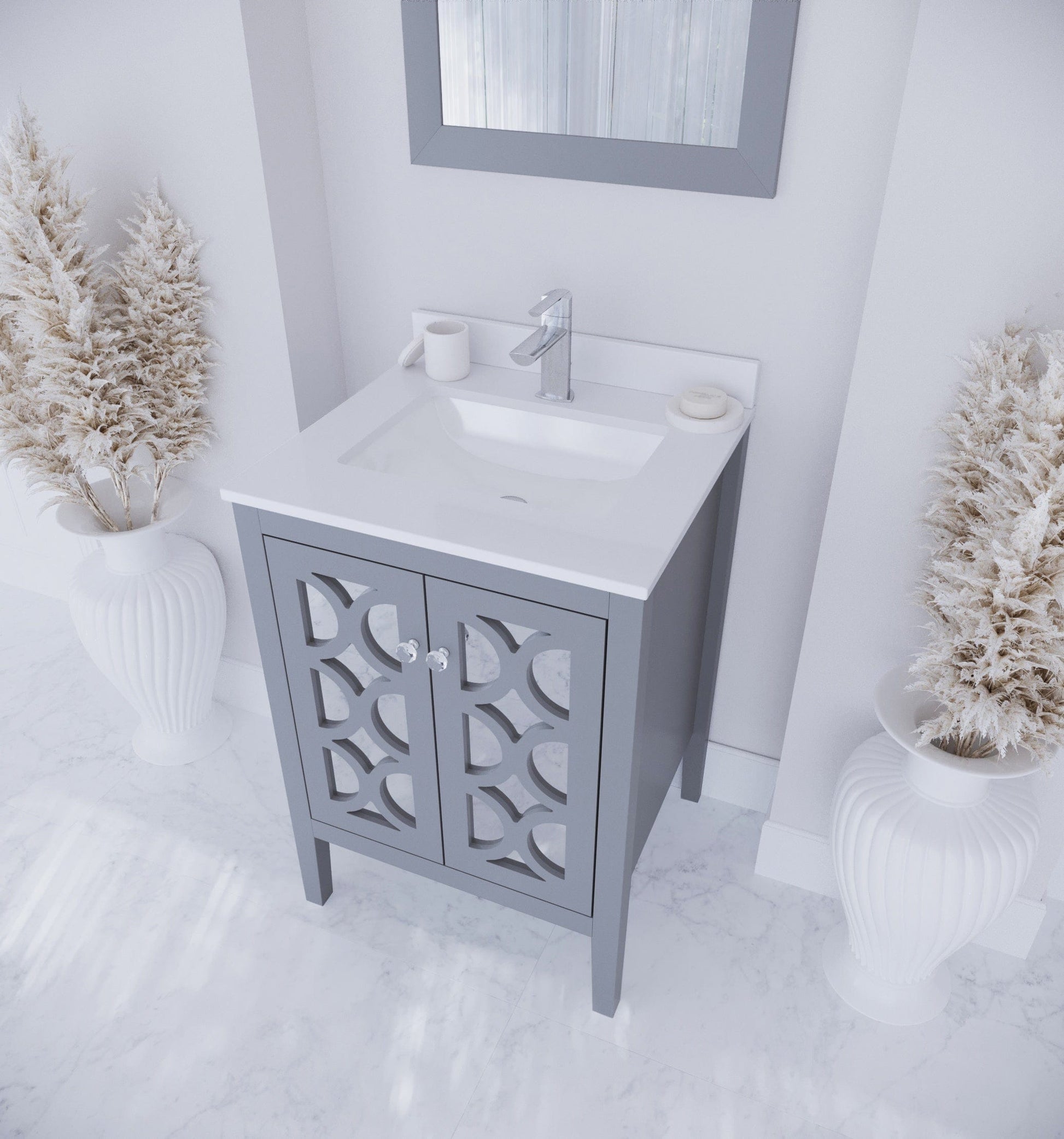 Laviva 313MKSH-24G-WQ Laviva Mediterraneo 24" Gray Bathroom Vanity with White Quartz Countertop 313MKSH-24G-WQ