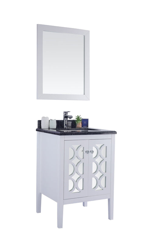 Laviva 313MKSH-24W-BW Laviva Mediterraneo 24" White Bathroom Vanity with Black Wood Marble Countertop 313MKSH-24W-BW