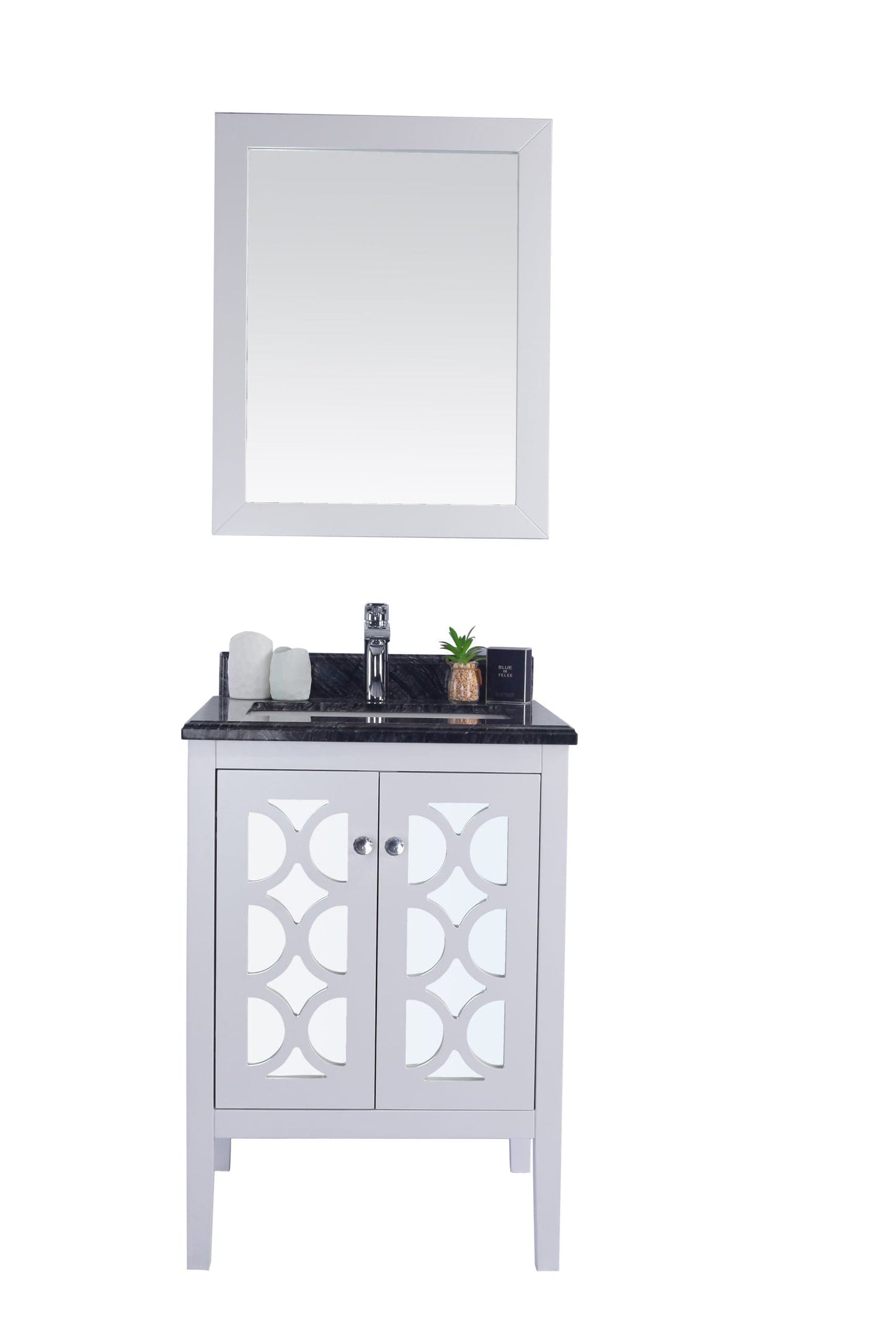 Laviva 313MKSH-24W-BW Laviva Mediterraneo 24" White Bathroom Vanity with Black Wood Marble Countertop 313MKSH-24W-BW