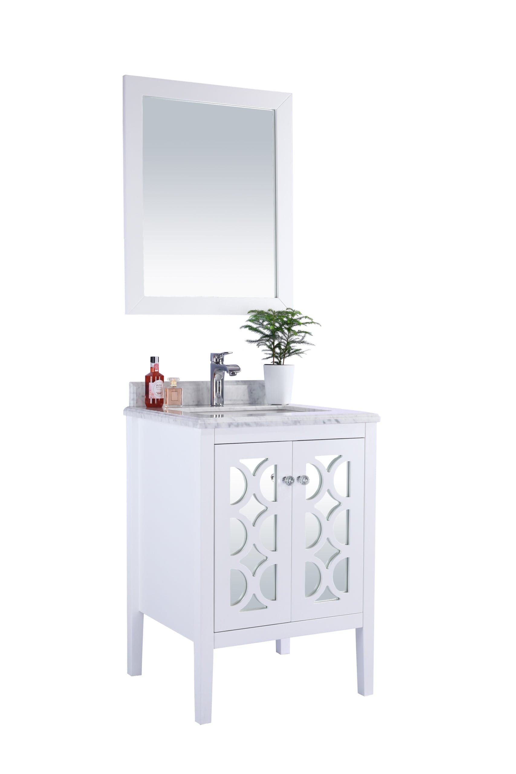 Laviva 313MKSH-24W-WC Laviva Mediterraneo 24" White Bathroom Vanity with White Carrara Marble Countertop 313MKSH-24W-WC