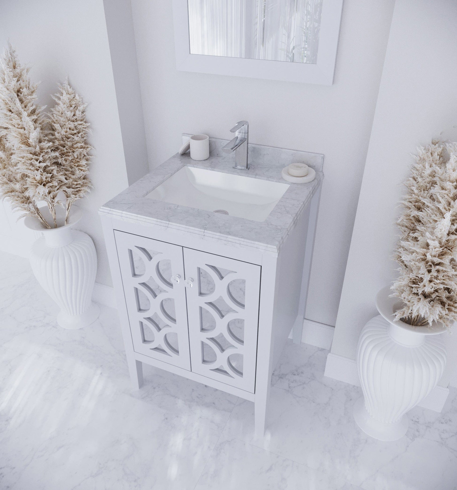 Laviva 313MKSH-24W-WC Laviva Mediterraneo 24" White Bathroom Vanity with White Carrara Marble Countertop 313MKSH-24W-WC