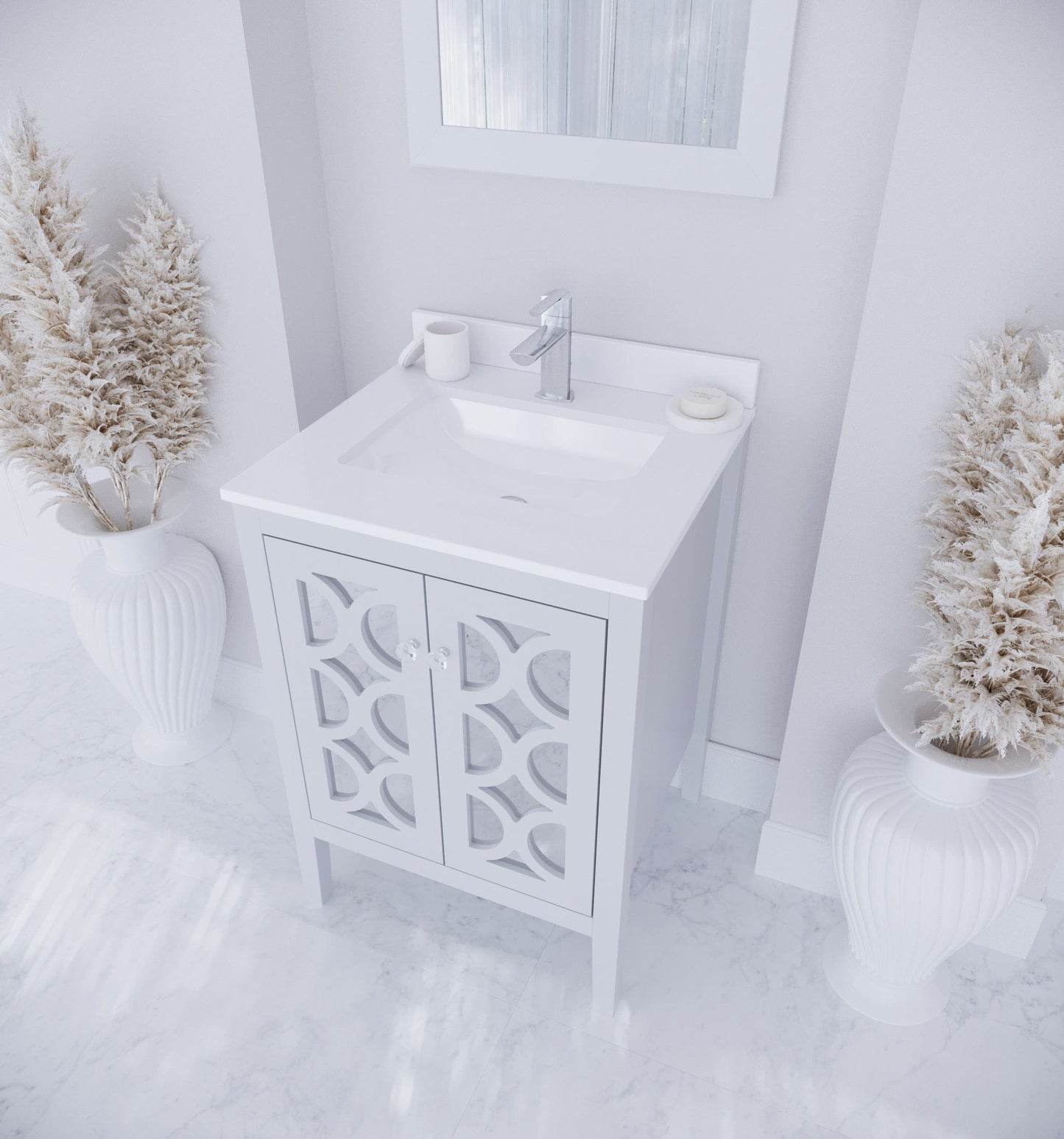 Laviva 313MKSH-24W-WQ Laviva Mediterraneo 24" White Bathroom Vanity with White Quartz Countertop 313MKSH-24W-WQ