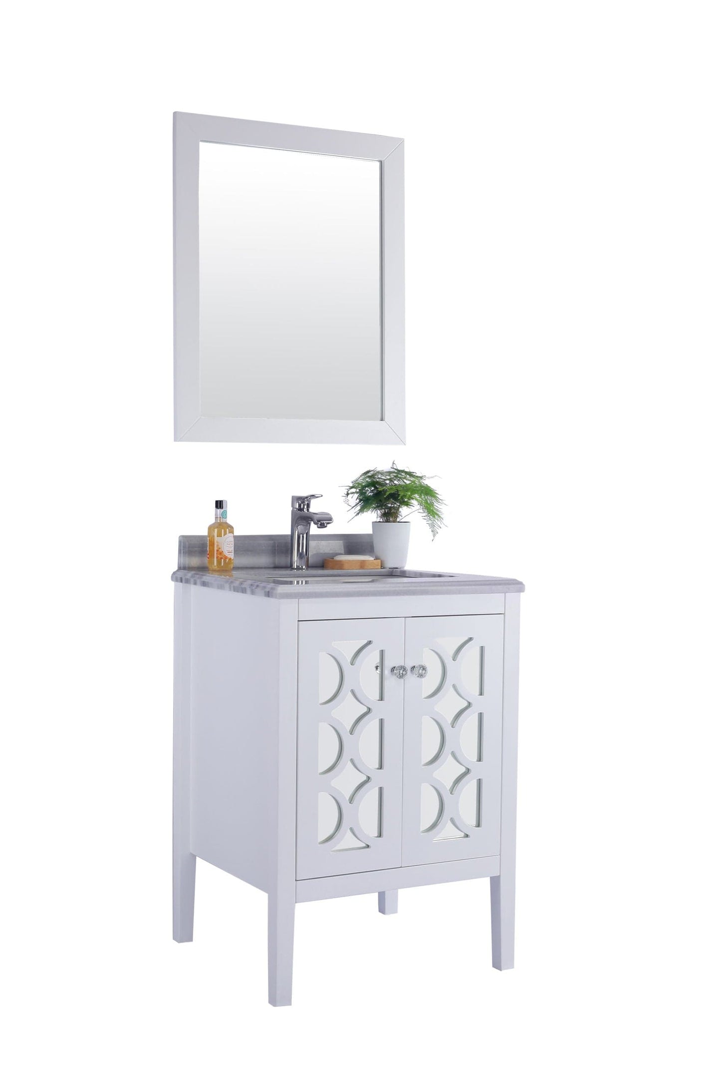 Laviva 313MKSH-24W-WS Laviva Mediterraneo 24" White Bathroom Vanity with White Stripes Marble Countertop 313MKSH-24W-WS