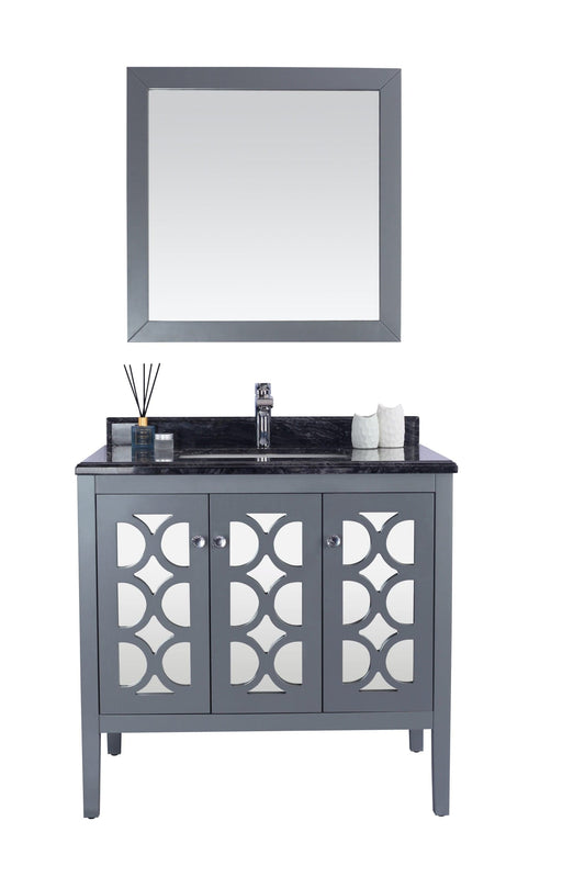 Laviva 313MKSH-36G-BW Laviva Mediterraneo 36" Gray Bathroom Vanity with Black Wood Marble Countertop 313MKSH-36G-BW