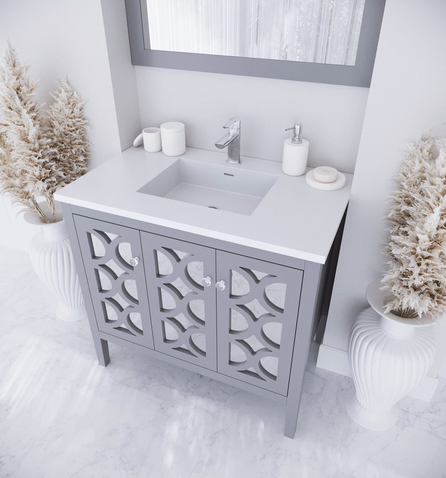 Laviva 313MKSH-36G-MW Laviva Mediterraneo 36" Gray Bathroom Vanity with Matte White VIVA Stone Solid Surface Countertop 313MKSH-36G-MW