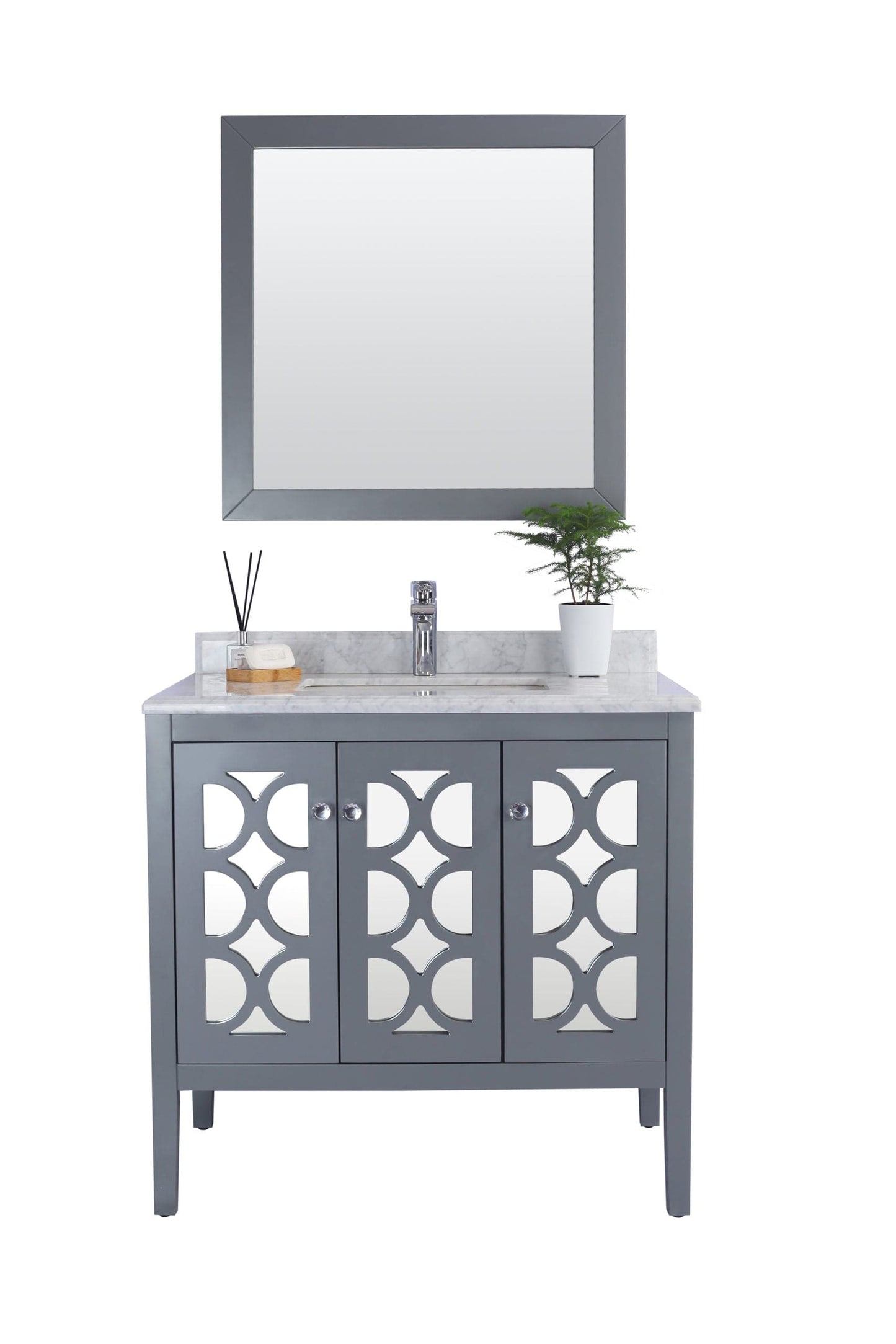 Laviva 313MKSH-36G-WC Laviva Mediterraneo 36" Gray Bathroom Vanity with White Carrara Marble Countertop 313MKSH-36G-WC