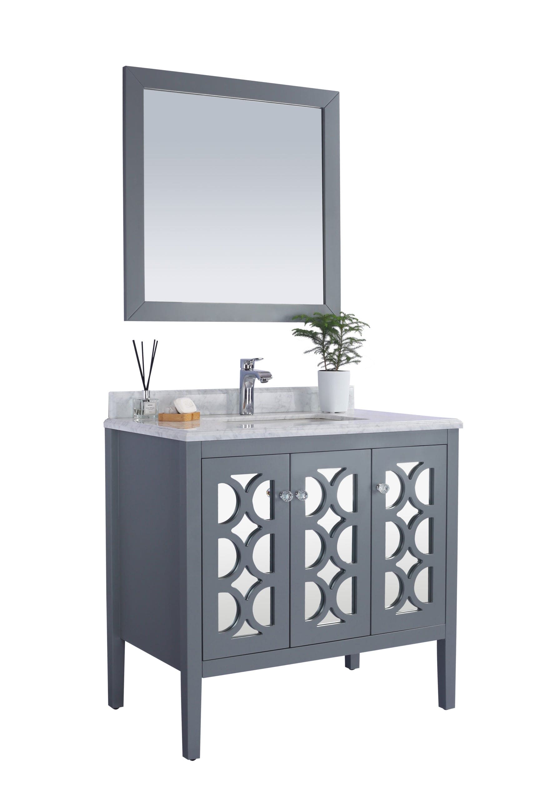 Laviva 313MKSH-36G-WC Laviva Mediterraneo 36" Gray Bathroom Vanity with White Carrara Marble Countertop 313MKSH-36G-WC