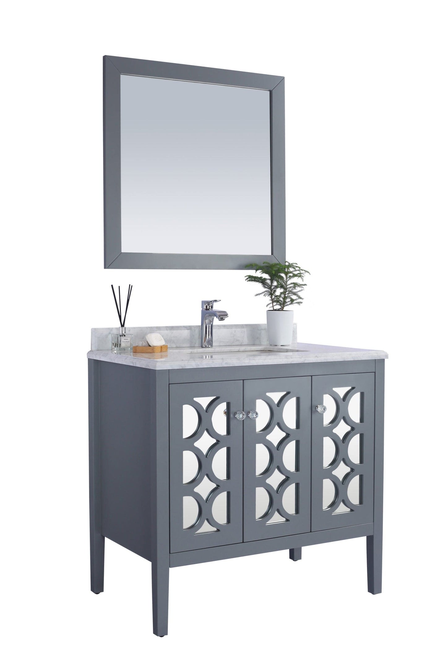 Laviva 313MKSH-36G-WC Laviva Mediterraneo 36" Gray Bathroom Vanity with White Carrara Marble Countertop 313MKSH-36G-WC