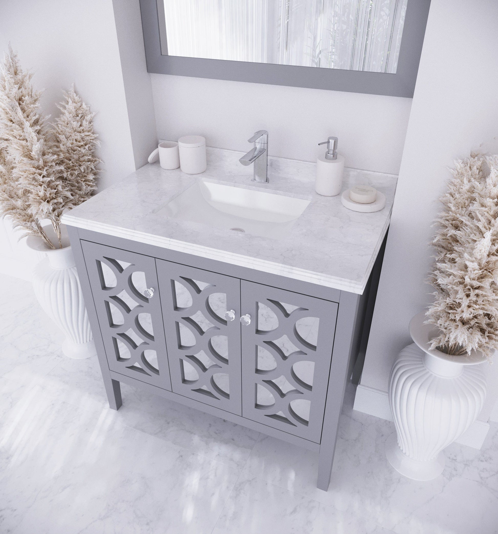 Laviva 313MKSH-36G-WC Laviva Mediterraneo 36" Gray Bathroom Vanity with White Carrara Marble Countertop 313MKSH-36G-WC