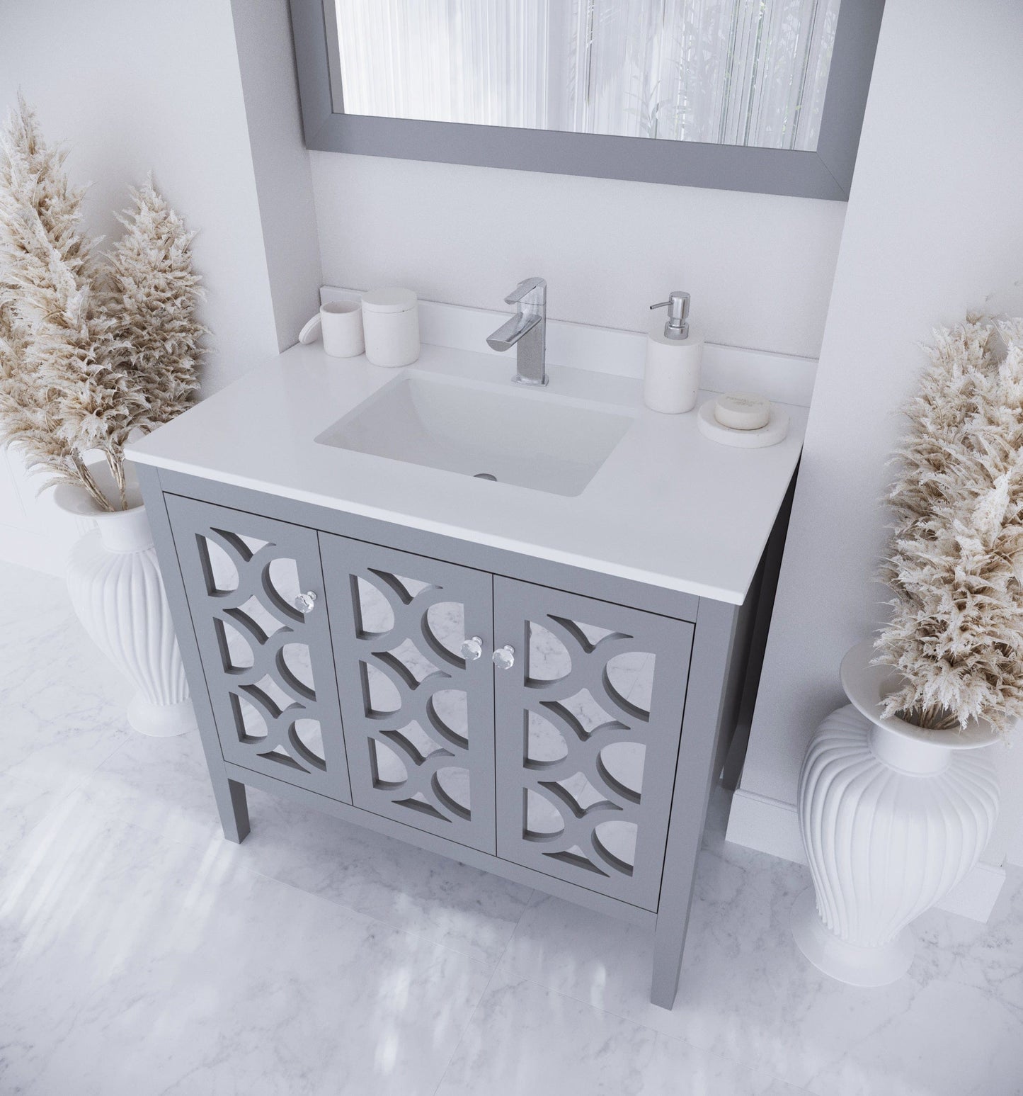 Laviva 313MKSH-36G-WQ Laviva Mediterraneo 36" Gray Bathroom Vanity with White Quartz Countertop 313MKSH-36G-WQ