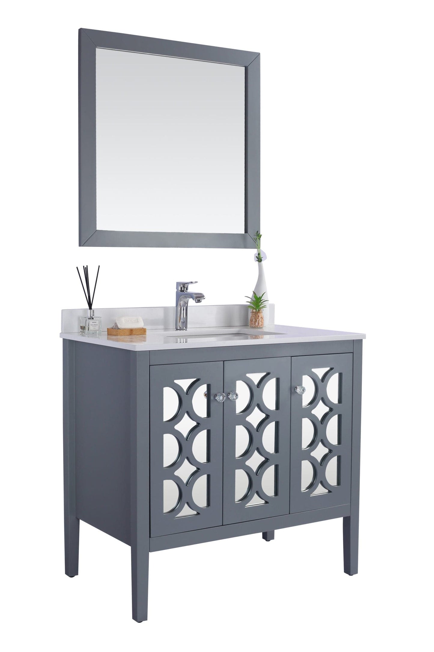 Laviva 313MKSH-36G-WQ Laviva Mediterraneo 36" Gray Bathroom Vanity with White Quartz Countertop 313MKSH-36G-WQ