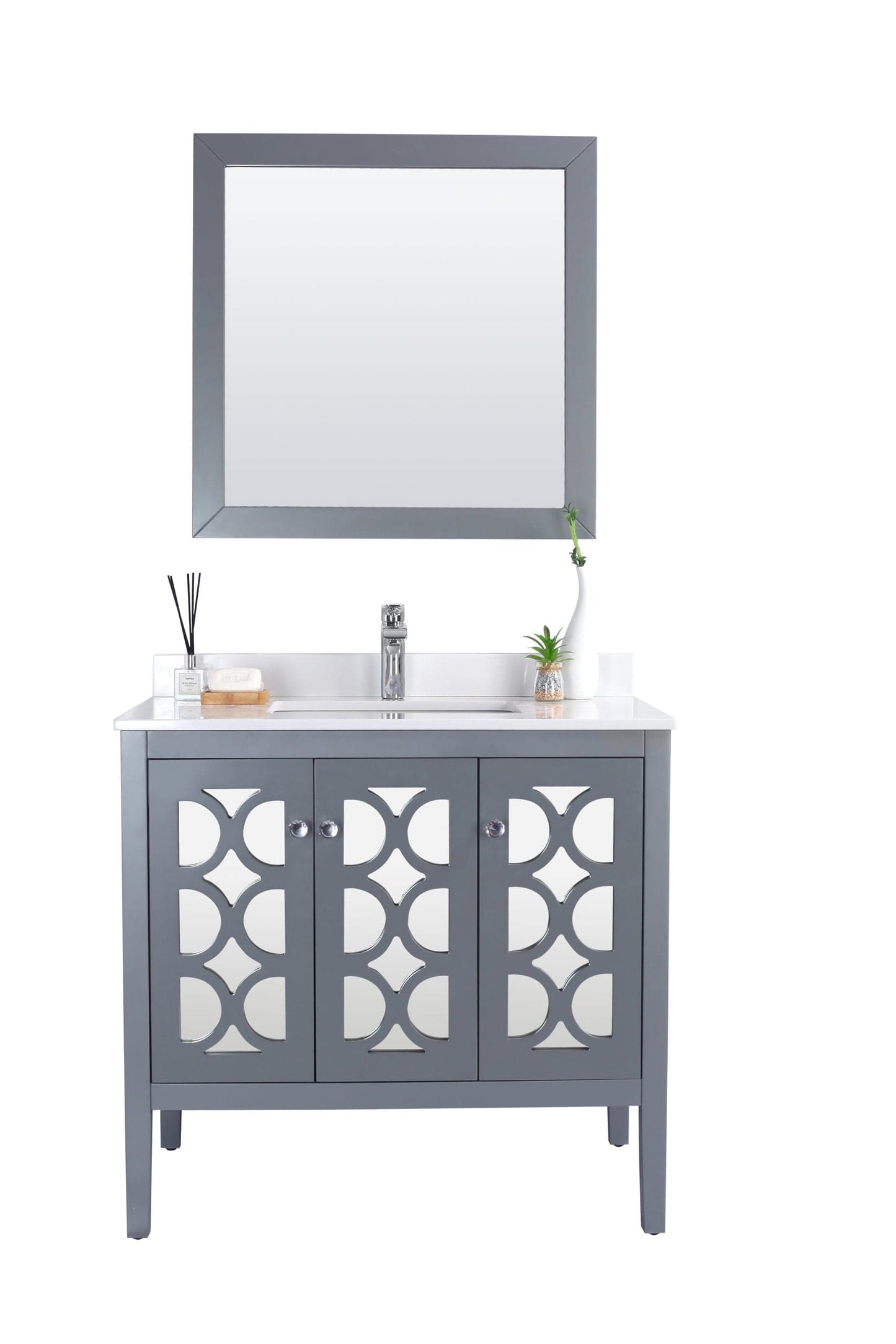 Laviva 313MKSH-36G-WQ Laviva Mediterraneo 36" Gray Bathroom Vanity with White Quartz Countertop 313MKSH-36G-WQ