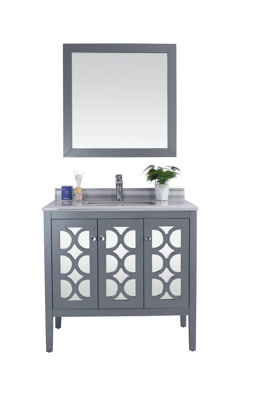 Laviva 313MKSH-36G-WS Laviva Mediterraneo 36" Gray Bathroom Vanity with White Stripes Marble Countertop 313MKSH-36G-WS