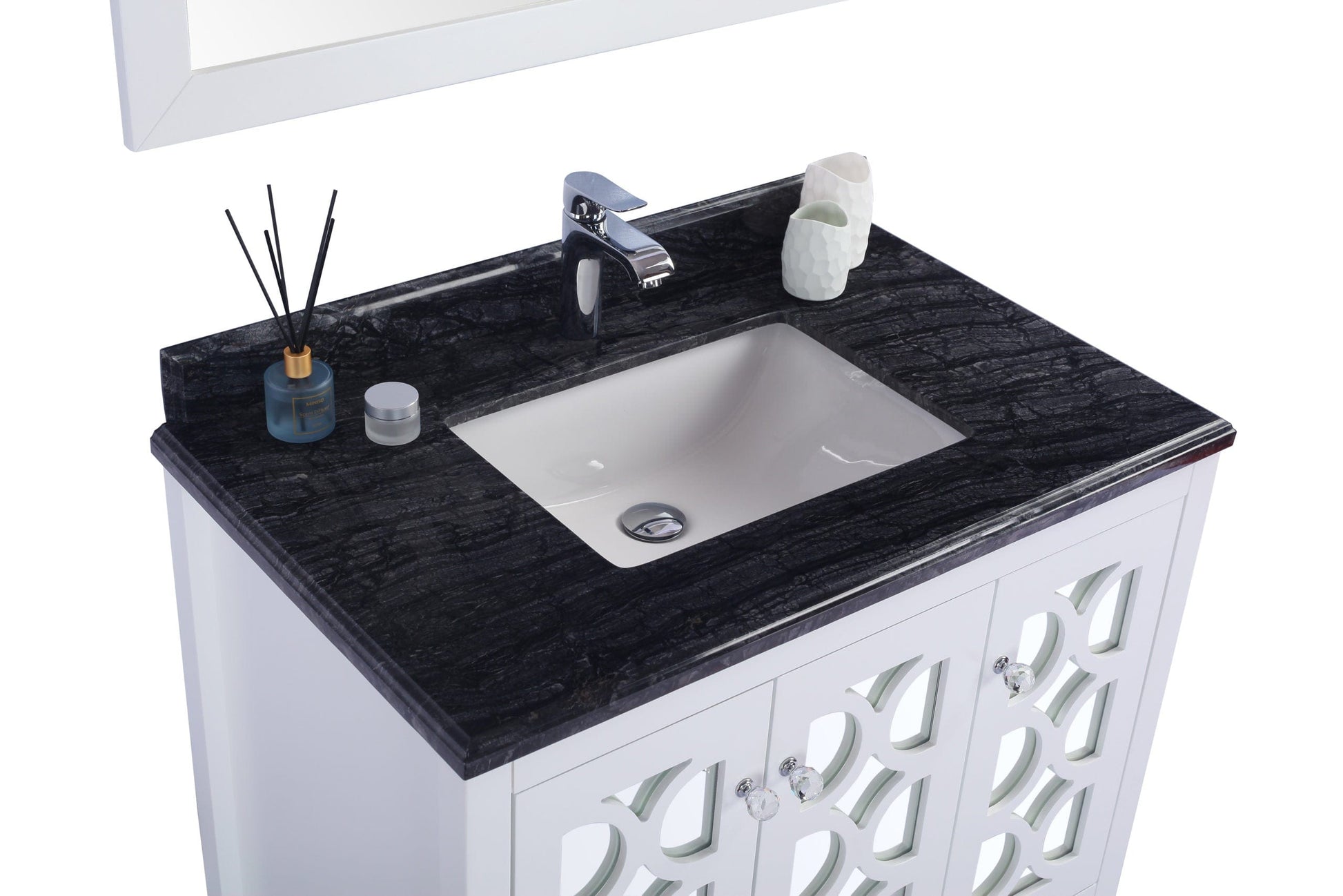 Laviva 313MKSH-36W-BW Laviva Mediterraneo 36" White Bathroom Vanity with Black Wood Marble Countertop 313MKSH-36W-BW