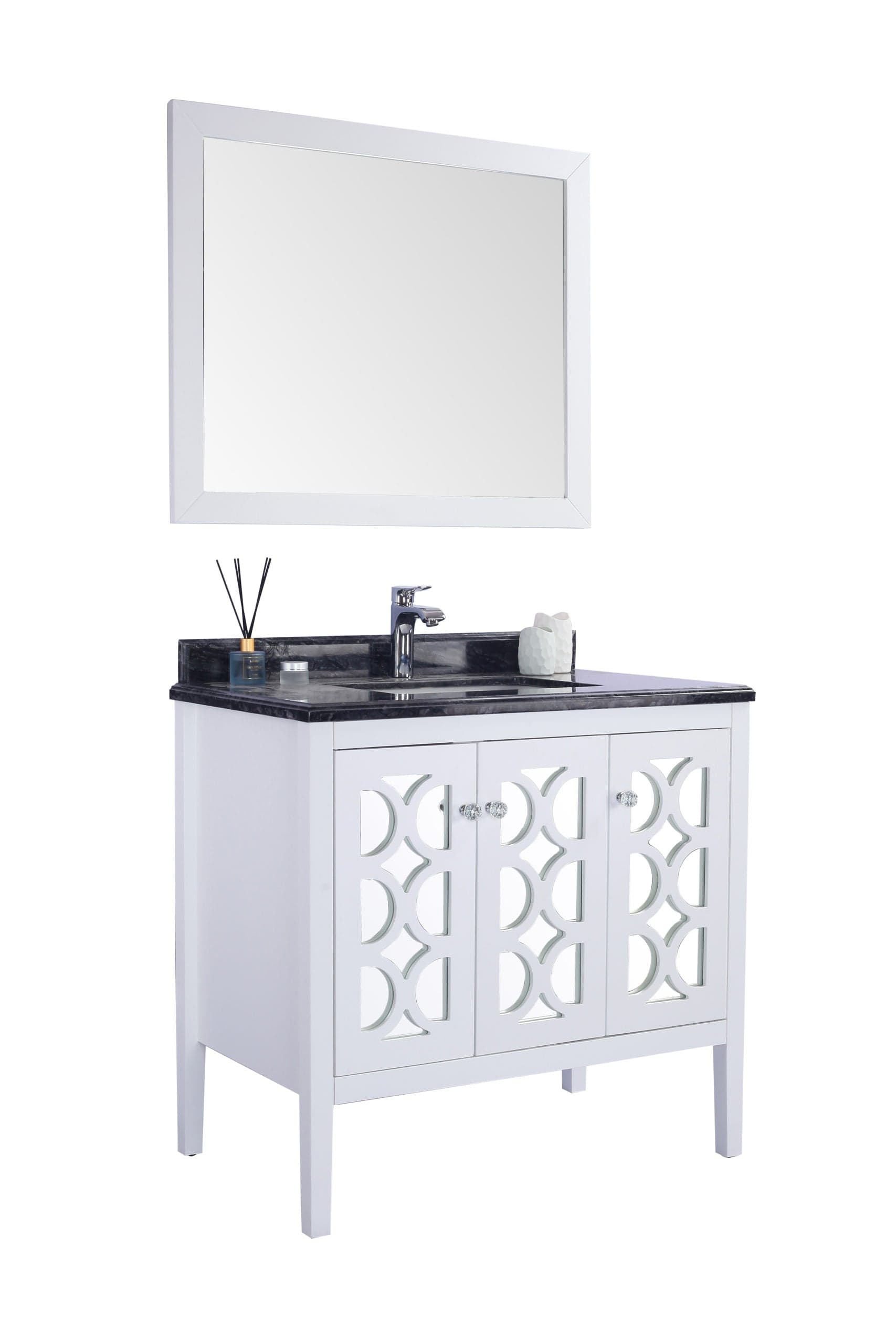 Laviva 313MKSH-36W-BW Laviva Mediterraneo 36" White Bathroom Vanity with Black Wood Marble Countertop 313MKSH-36W-BW