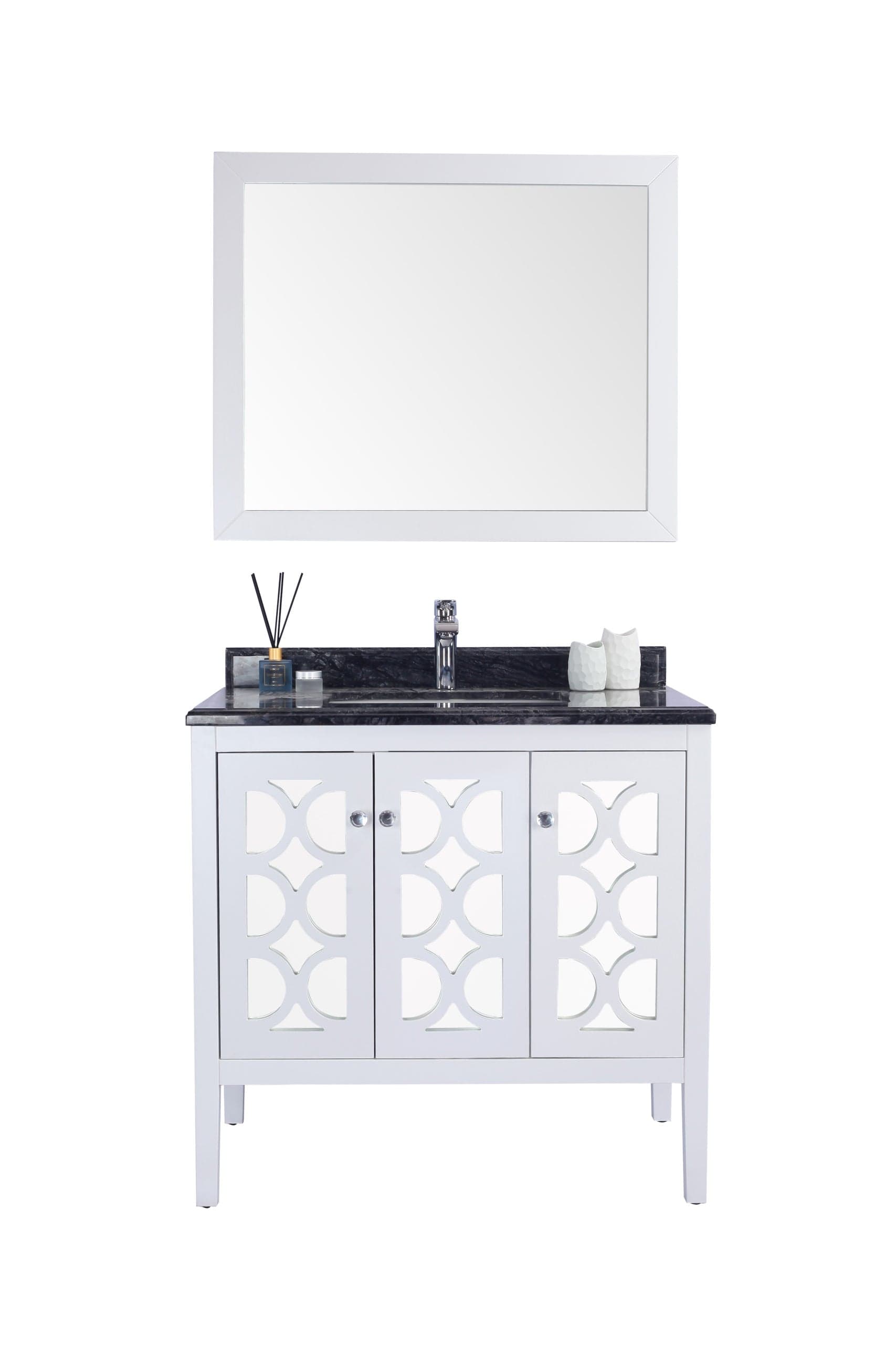 Laviva 313MKSH-36W-BW Laviva Mediterraneo 36" White Bathroom Vanity with Black Wood Marble Countertop 313MKSH-36W-BW