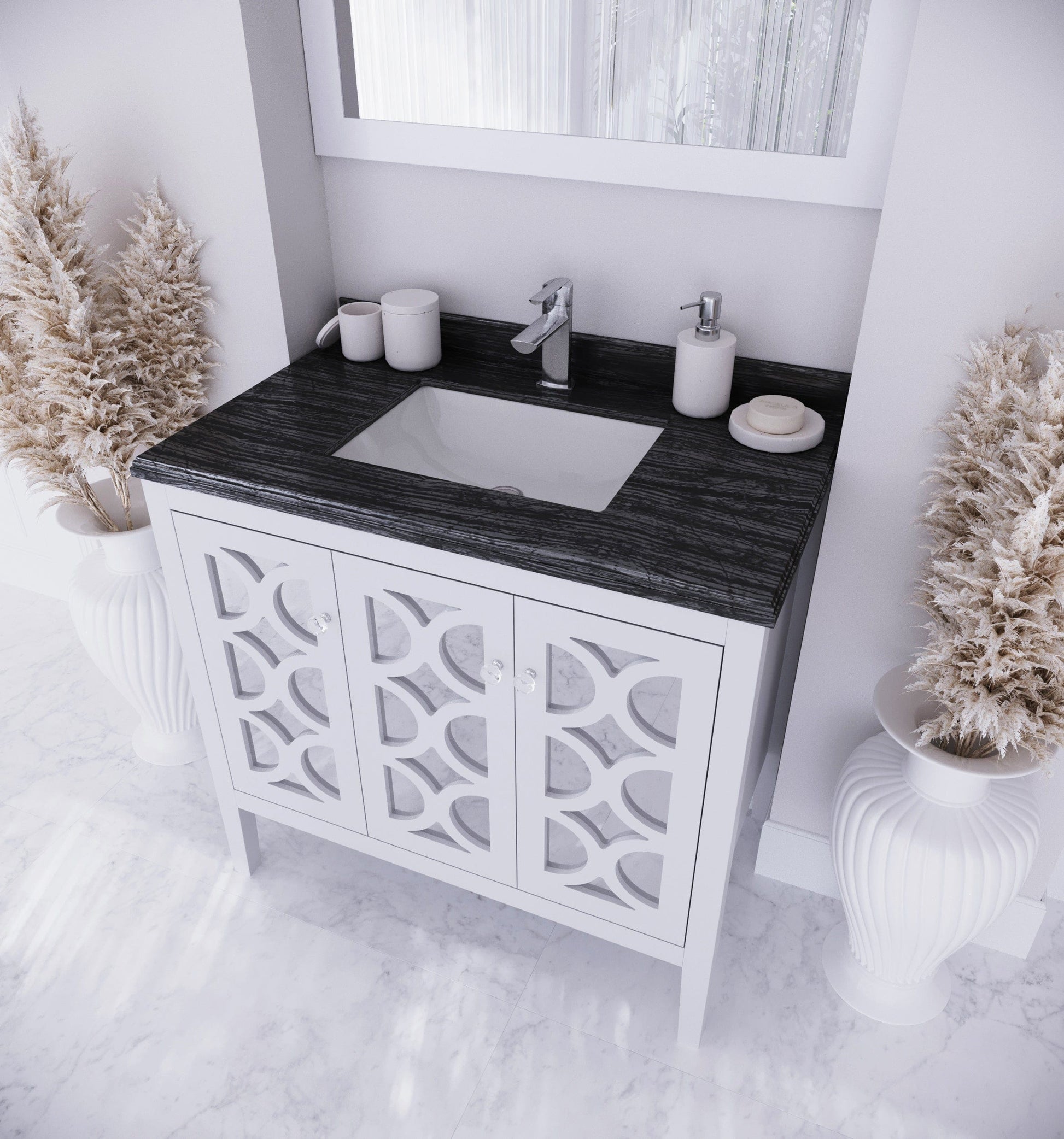 Laviva 313MKSH-36W-BW Laviva Mediterraneo 36" White Bathroom Vanity with Black Wood Marble Countertop 313MKSH-36W-BW