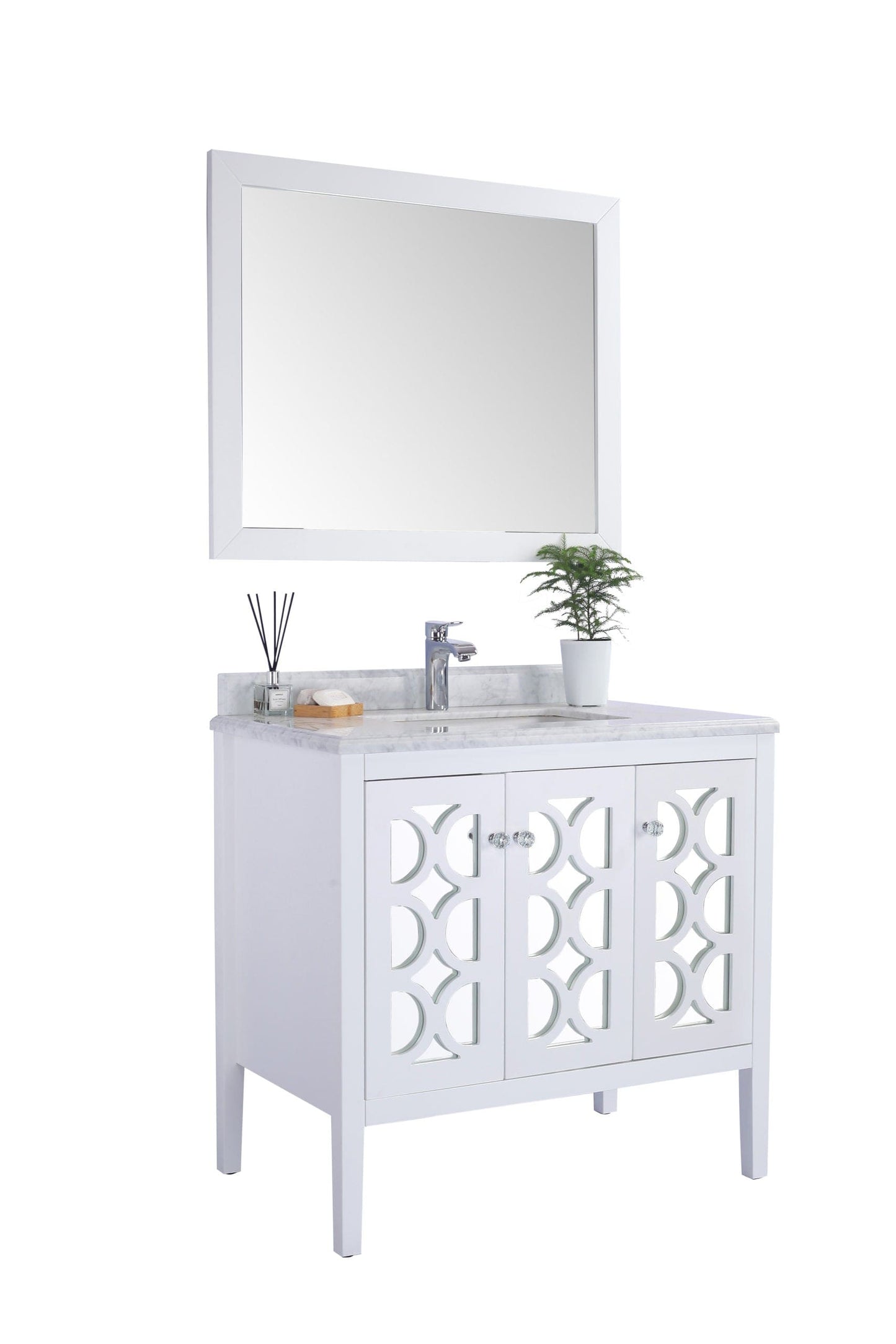 Laviva 313MKSH-36W-WC Laviva Mediterraneo 36" White Bathroom Vanity with White Carrara Marble Countertop 313MKSH-36W-WC