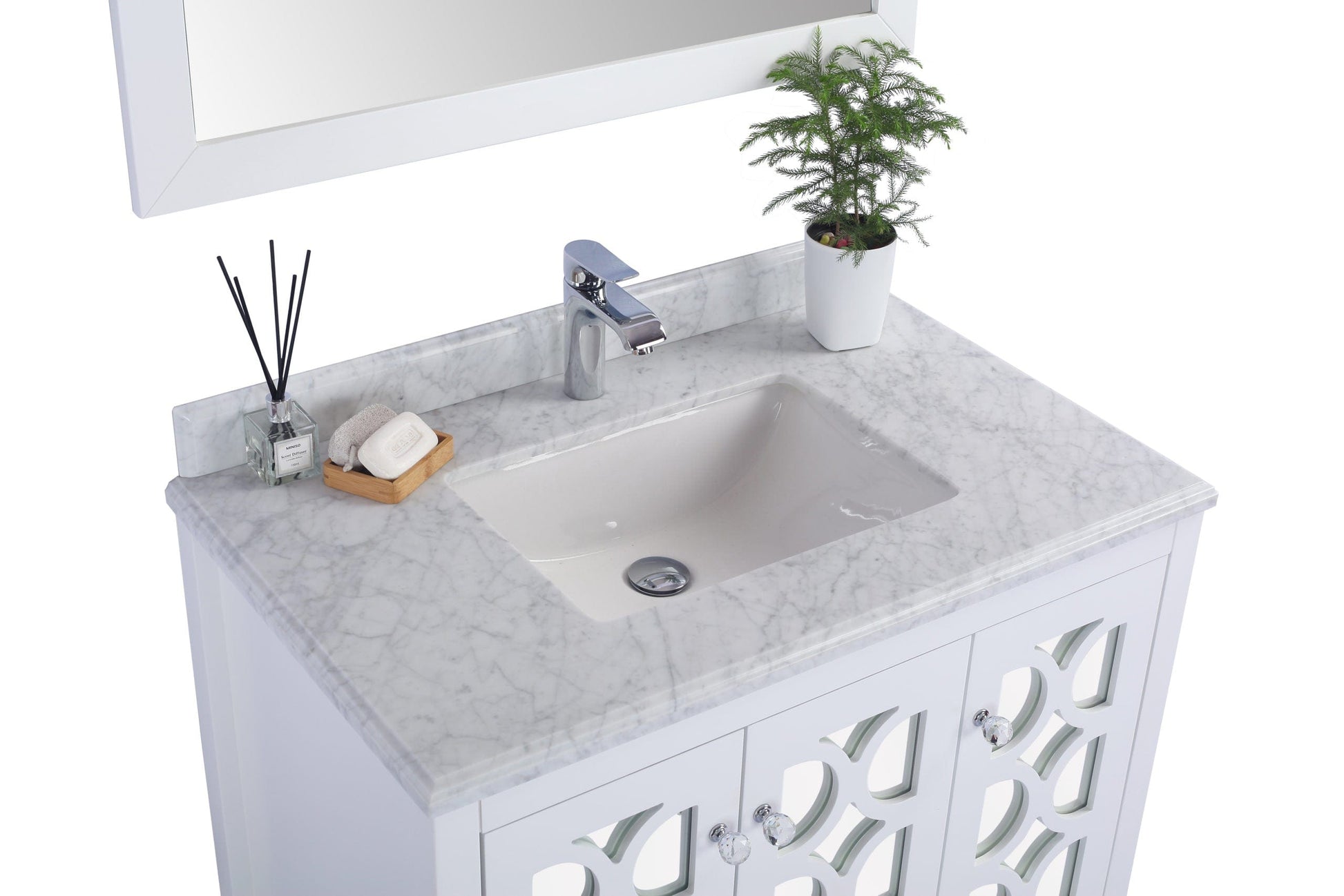 Laviva 313MKSH-36W-WC Laviva Mediterraneo 36" White Bathroom Vanity with White Carrara Marble Countertop 313MKSH-36W-WC