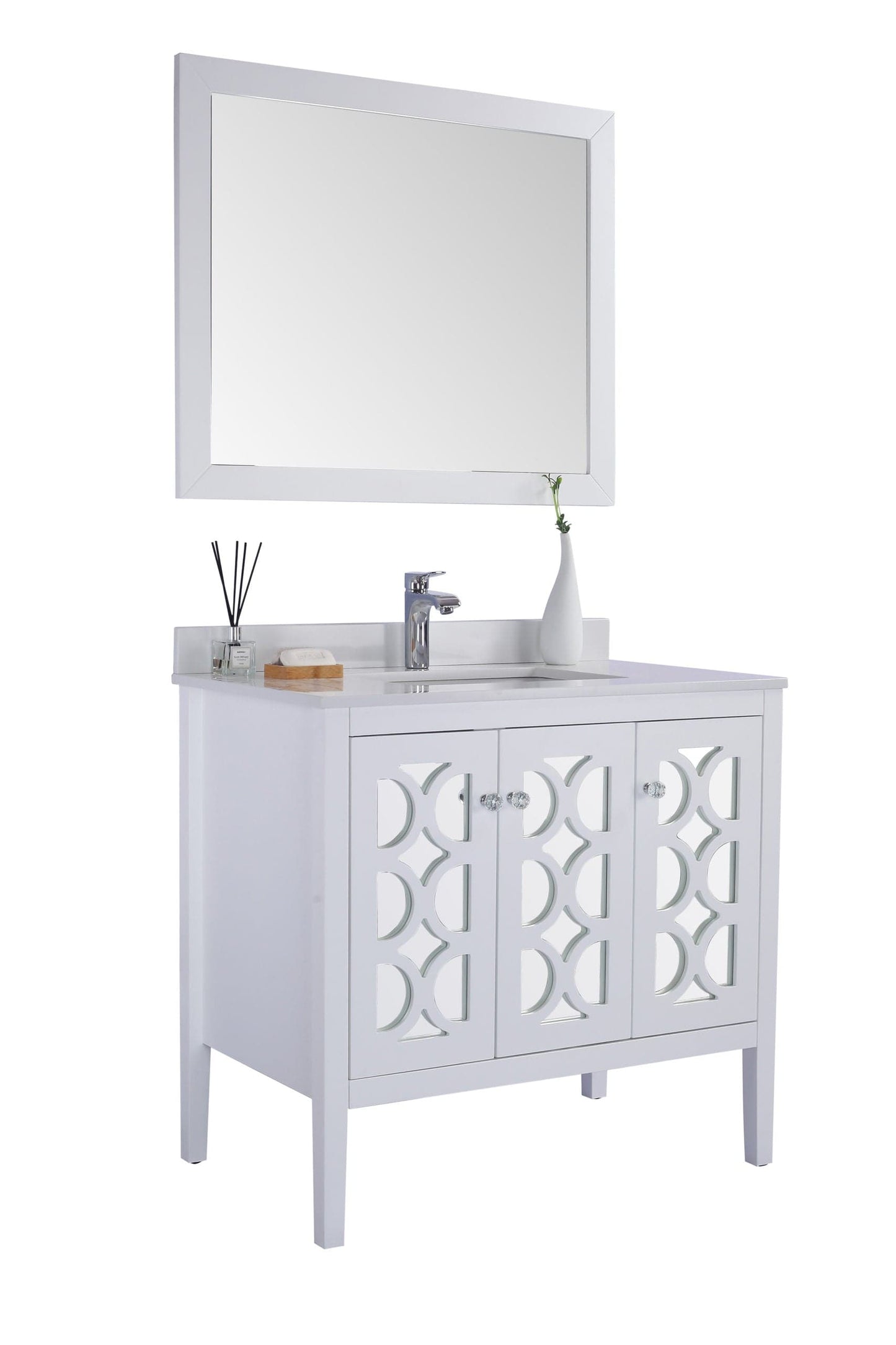 Laviva 313MKSH-36W-WQ Laviva Mediterraneo 36" White Bathroom Vanity with White Quartz Countertop 313MKSH-36W-WQ