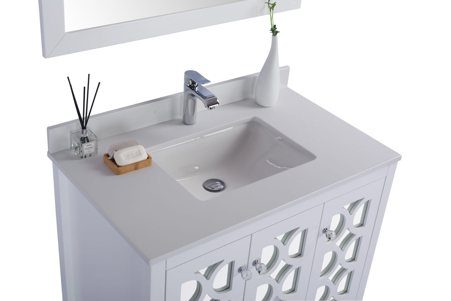 Laviva 313MKSH-36W-WQ Laviva Mediterraneo 36" White Bathroom Vanity with White Quartz Countertop 313MKSH-36W-WQ