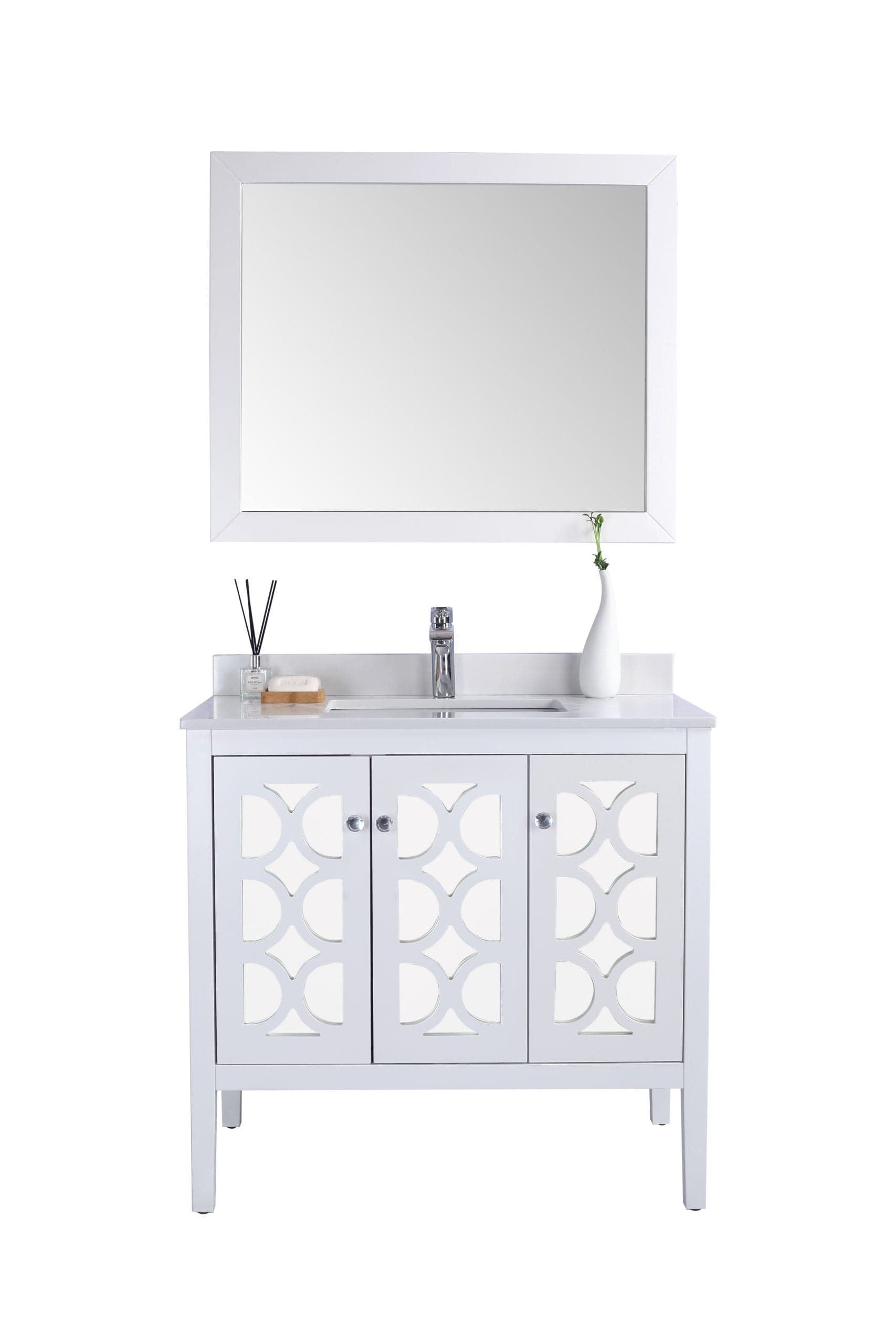 Laviva 313MKSH-36W-WQ Laviva Mediterraneo 36" White Bathroom Vanity with White Quartz Countertop 313MKSH-36W-WQ