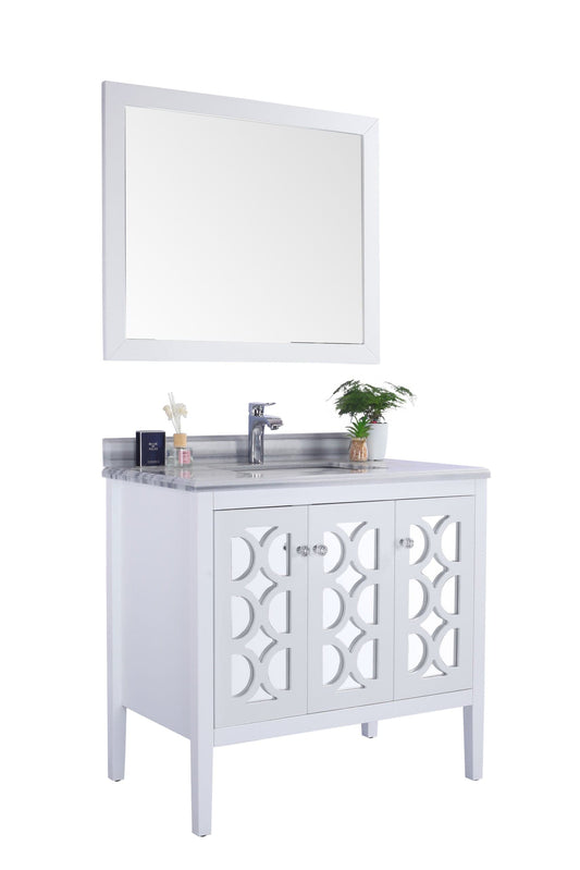 Laviva 313MKSH-36W-WS Laviva Mediterraneo 36" White Bathroom Vanity with White Stripes Marble Countertop 313MKSH-36W-WS