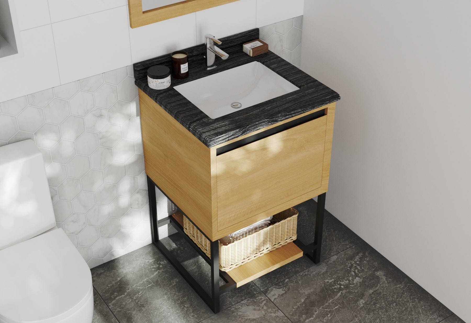 Laviva 313SMR-24CO-BW Laviva Alto 24” California White Oak Bathroom Vanity with Black Wood Marble Countertop 313SMR-24CO-BW