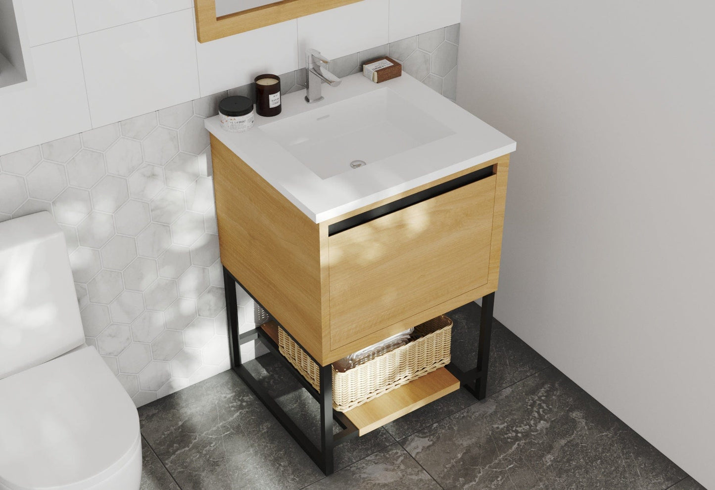 Laviva 313SMR-24CO-MW Laviva Alto 24" California White Oak Bathroom Vanity with Matte White VIVA Stone Solid Surface Countertop 313SMR-24CO-MW