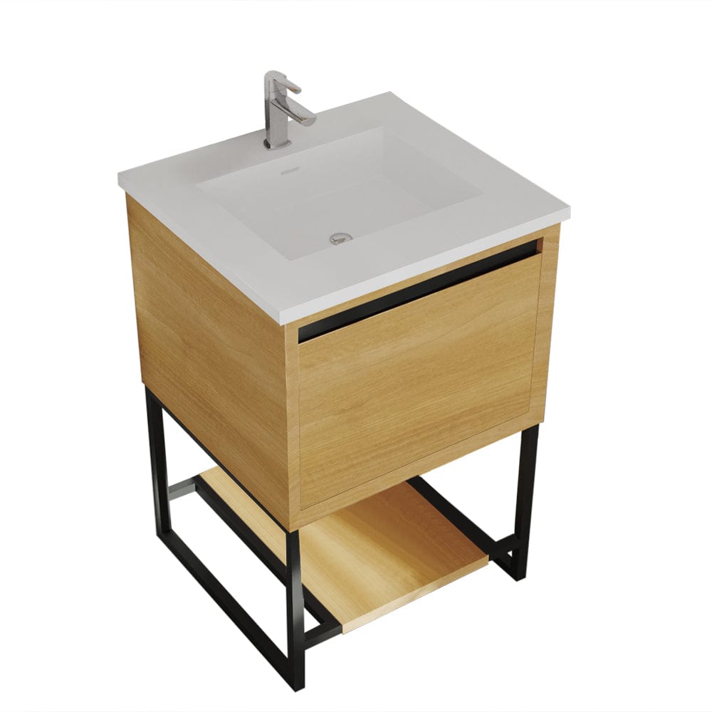 Laviva 313SMR-24CO-MW Laviva Alto 24" California White Oak Bathroom Vanity with Matte White VIVA Stone Solid Surface Countertop 313SMR-24CO-MW