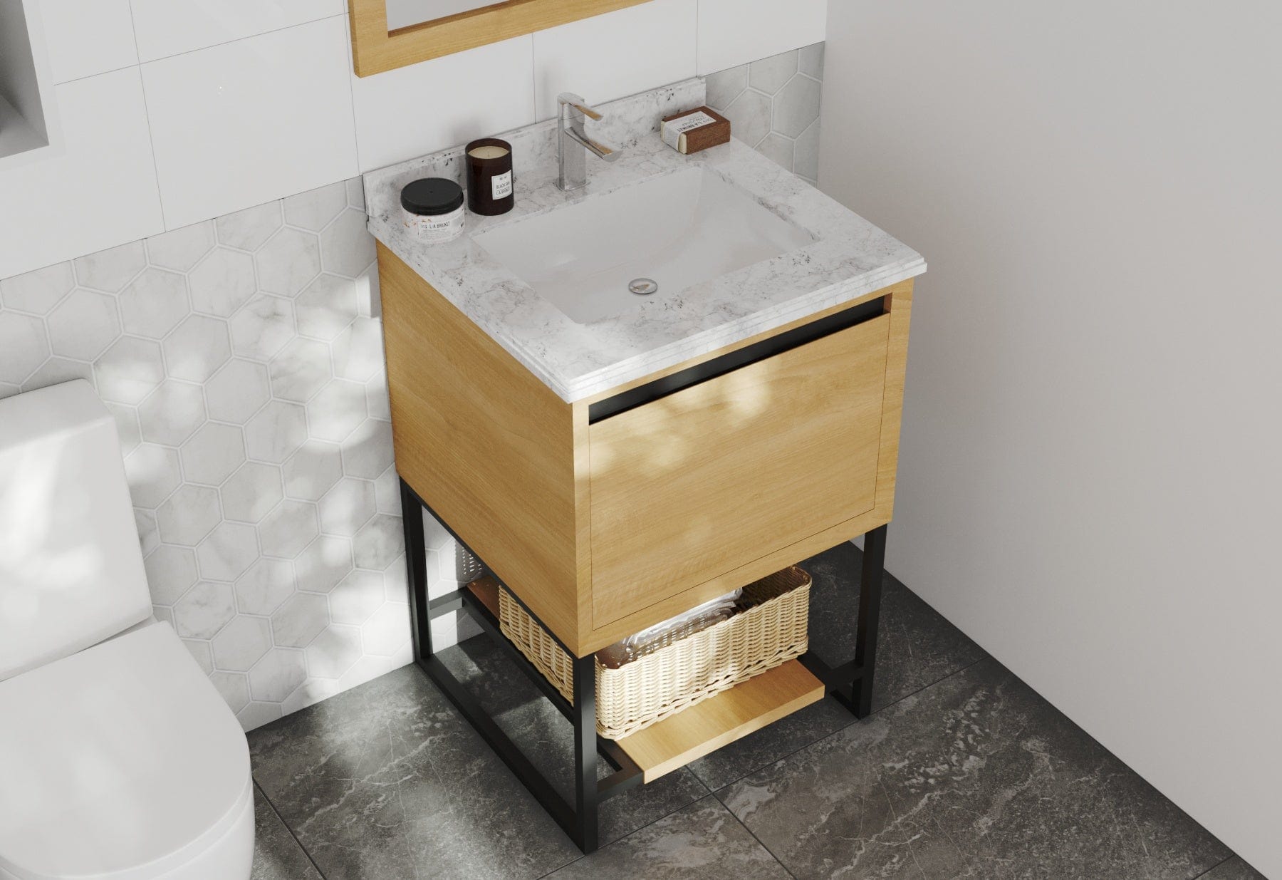 Laviva 313SMR-24CO-WC Laviva Alto 24" California White Oak Bathroom Vanity with White Carrara Marble Countertop 313SMR-24CO-WC