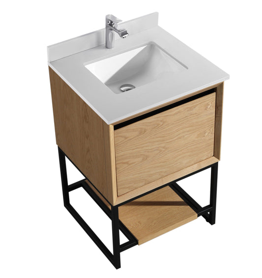 Laviva 313SMR-24CO-WQ Laviva Alto 24" California White Oak Bathroom Vanity with White Quartz Countertop 313SMR-24CO-WQ